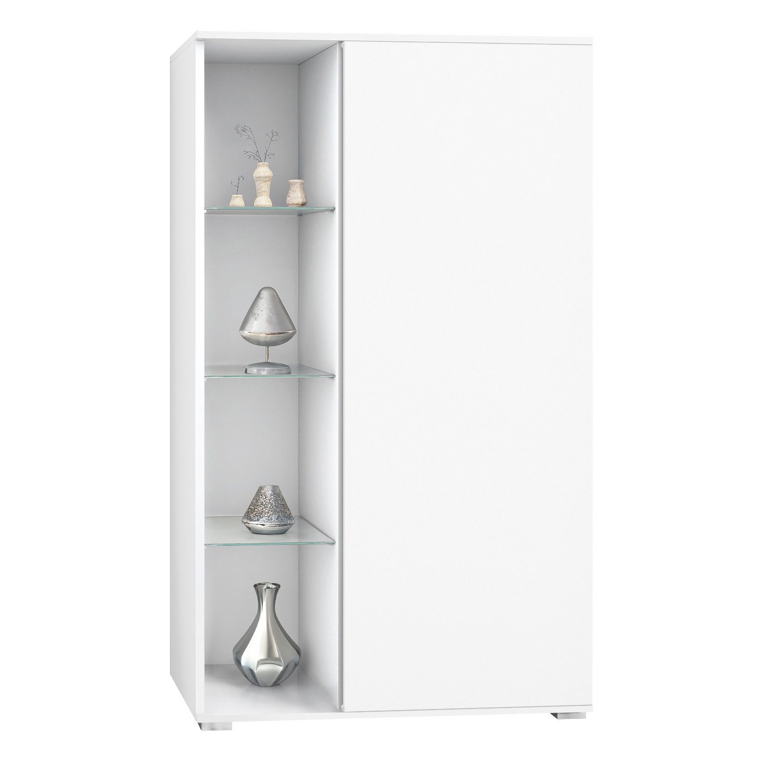 Vladon Standvitrine Davos (Standvitrine, mit 3 Glasböden und 8 Fächer) Weiß matt/Weiß matt (71,5 x 134 x 35 cm)