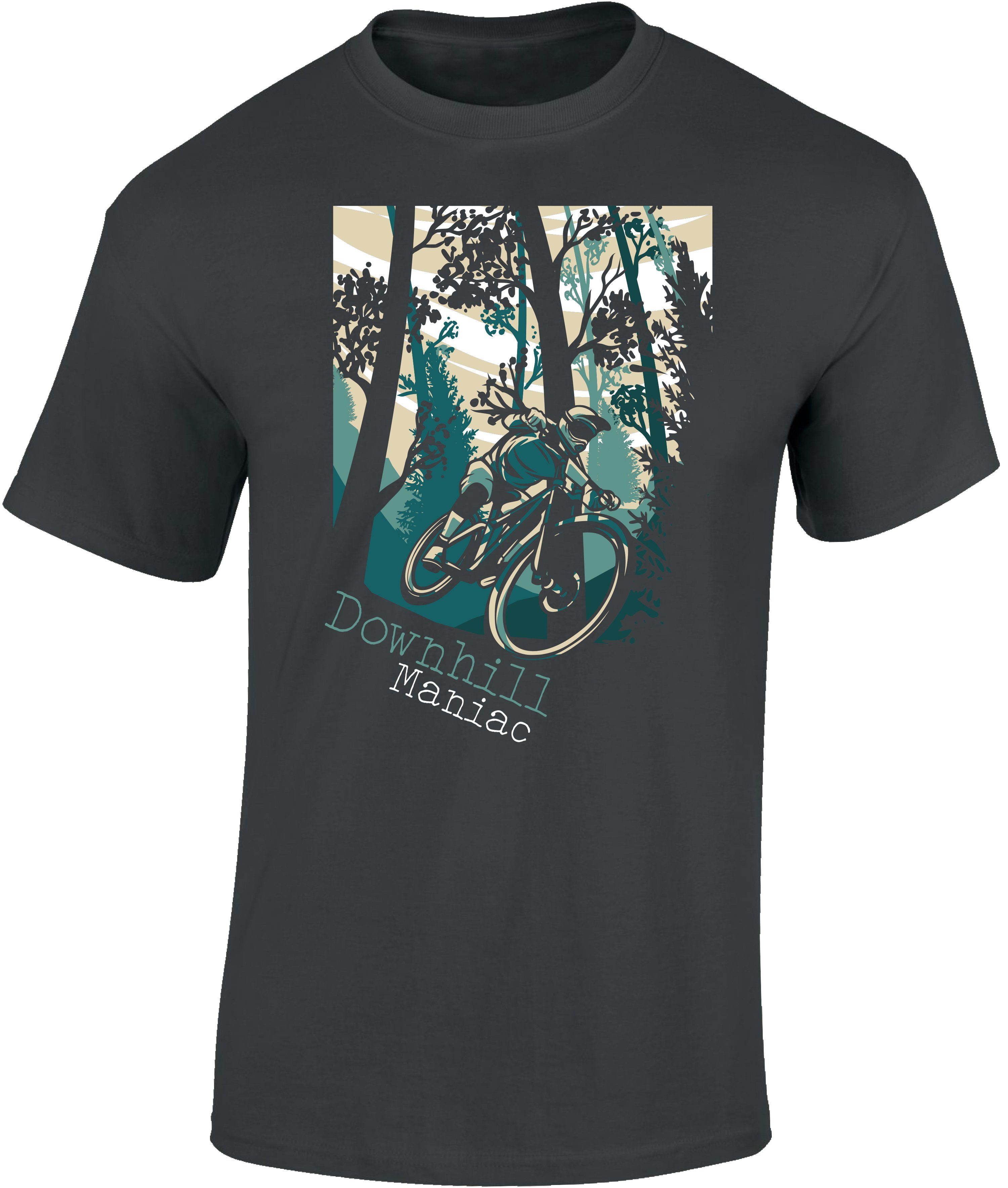Baddery Print-Shirt Fahrrad T-Shirt : Downhill Maniac 2 - Sport Tshirts Herren, hochwertiger Siebdruck, auch Übergrößen, aus Baumwolle