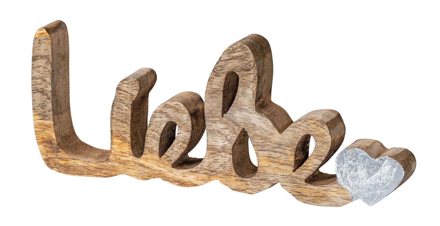 Levandeo® Dekoobjekt, Schriftzug Liebe L26cm Mango Natur Silber Holz Buchstaben Tischdeko