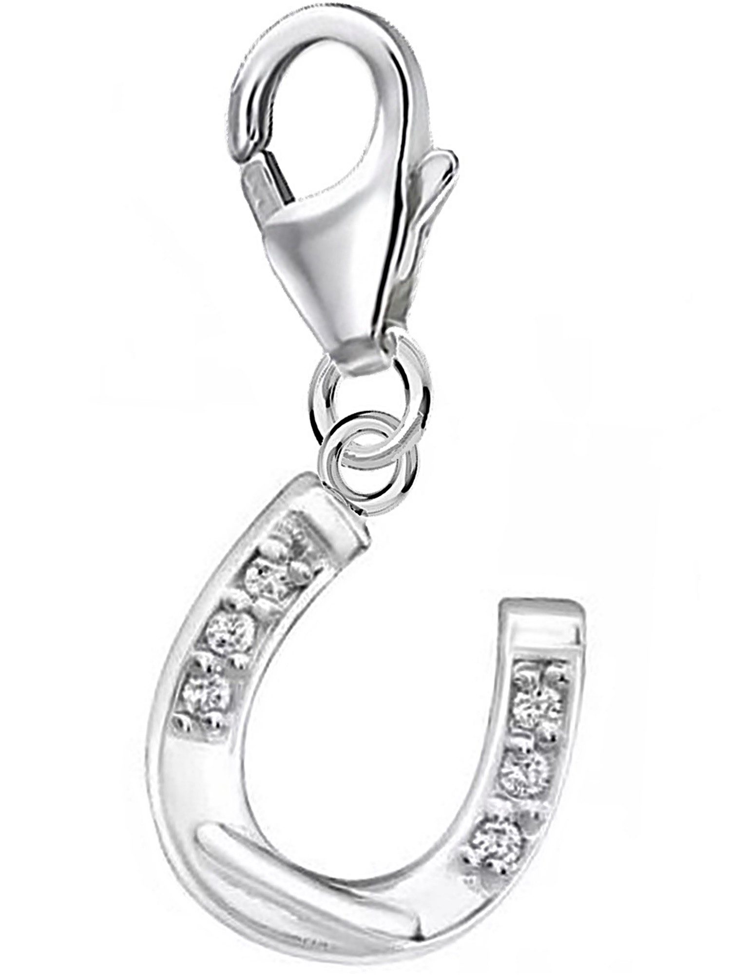 Charm-Einhänger Hufeisen Zirkonia Karabiner Charm Anhänger aus 925 Silber
