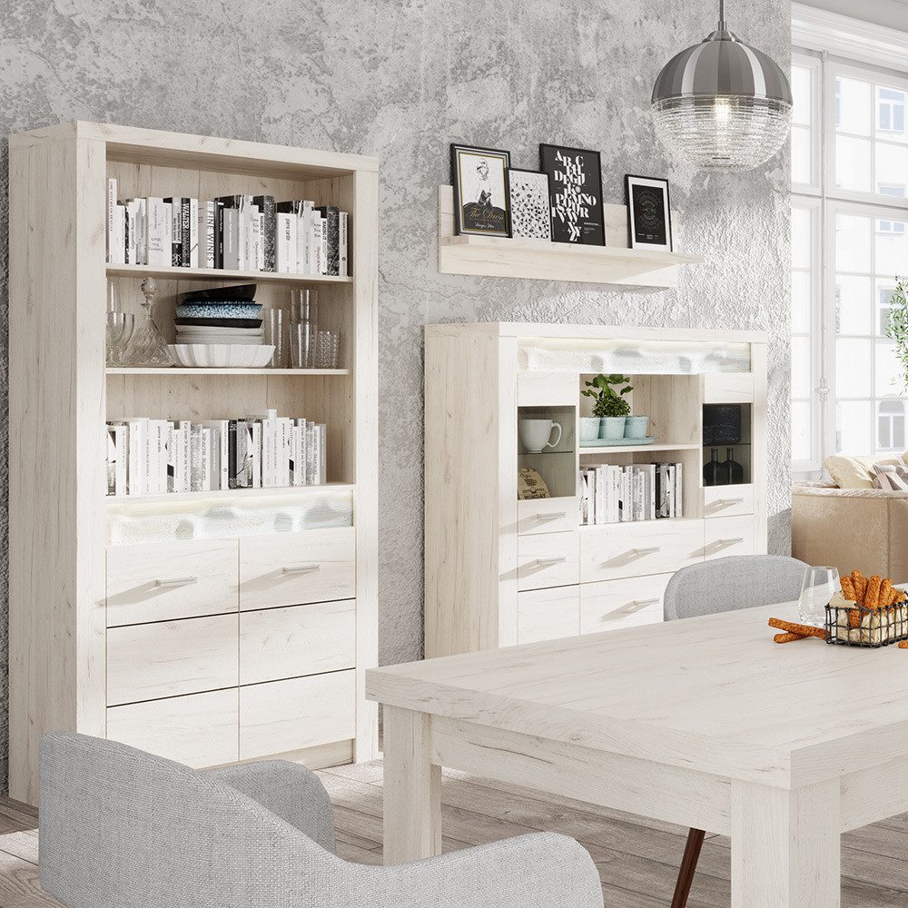Lomadox Wandregal INGENIO-161, Wandboard Bücherregal Regal Hängeregal modern in Esche weiß
