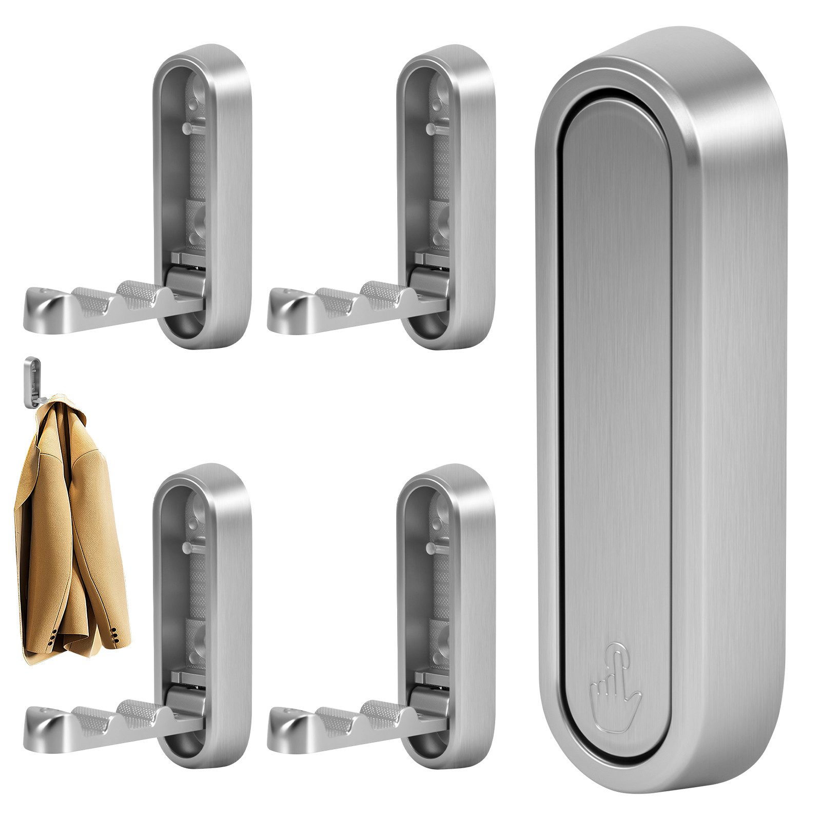 BlingBin Klapphaken 4x Wandhaken Klappbar Garderobenhaken Kleiderhaken aus Zinklegierung, Badezimmer, Duschen, Küche, Hängende Gegenstände, (4 Stück, 4-St., 72 × 22 mm), Wandhaken für Kleiderschrank Bad Küche Hängende Gegenstände