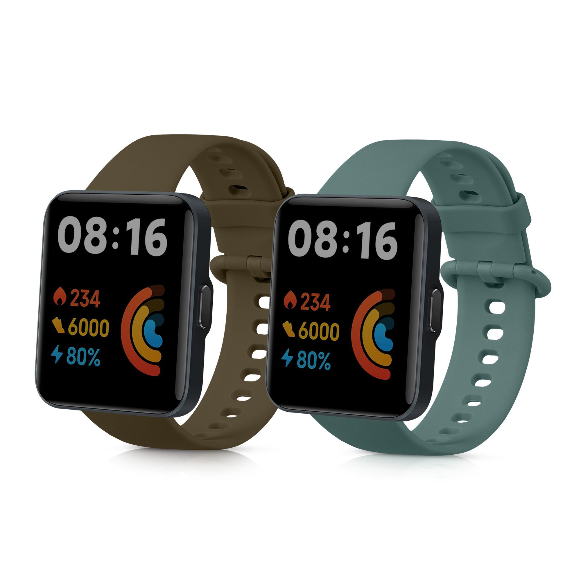 Fitnesstracker Armband TPU für 2x Braun Silikon Lite, Xiaomi Watch Set Uhrenarmband 2 Sportarmband Redmi kwmobile