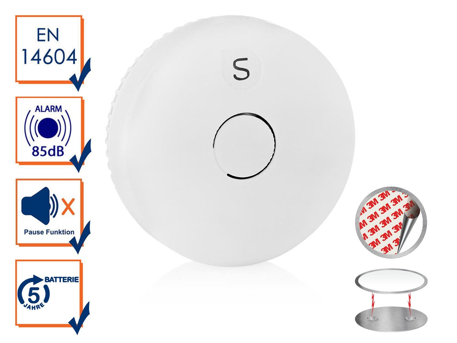 smartwares Rauchmelder (Brandmelder mit 5 Jahres Batterie & Magnethalter, Weiß, Ø 10cm)