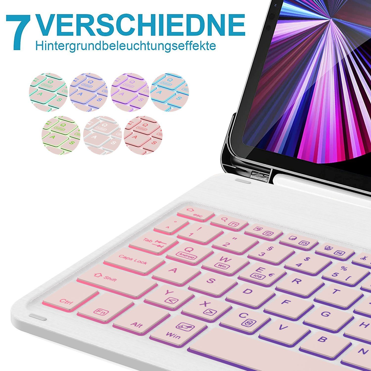 Mutoy Tastatur Hülle iPad 2022/2021/2020 Kabellose iPad-Tastatur für & Pro Air iPad 5/Air 11 (Roségold, 4 QWERTZ-Layout) Beleuchtete Tastatur, Deutsches