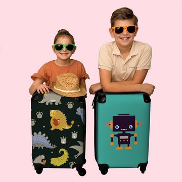 NoBoringSuitcases.com© Kinderkoffer Dinosaurier - Muster - Pfotenabdruck - Junge - Kinder 55x35x20cm, 4 Rollen, Reisetasche mit rollen, Handgepäck für Ferien, Kindertrolley, Koffer