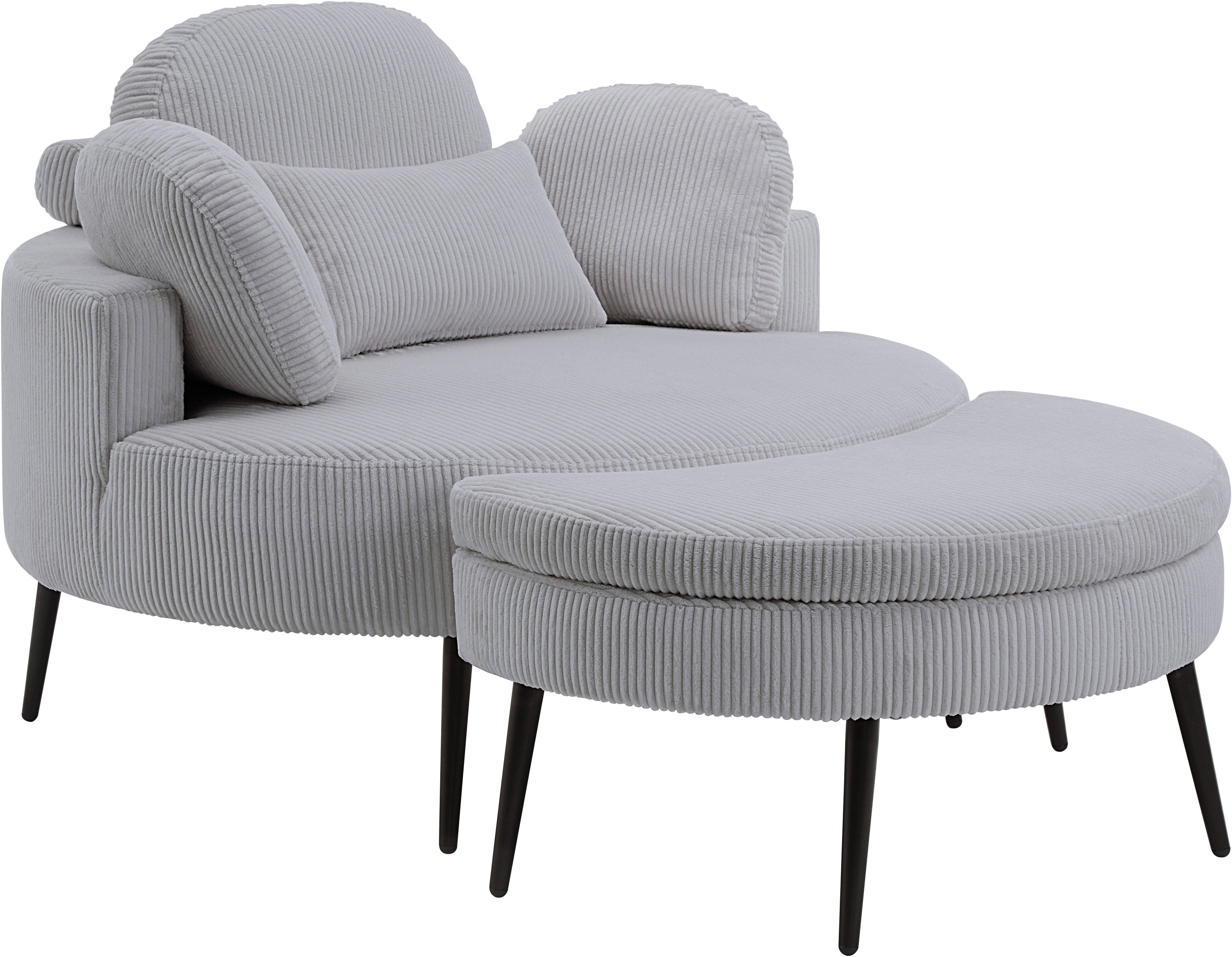 OTTO home Loveseat Riko Sessel, B: 110 cm, Sitzhöhe: 44 cm, XXL- Sessel, mit Stauraumhocker, Rückenstütze & 4 Zierkissen