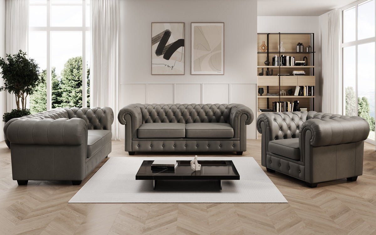 Luxusbetten24 Sofa Chesterfield Royal 3+2+1 Sofa Set, in Echtleder