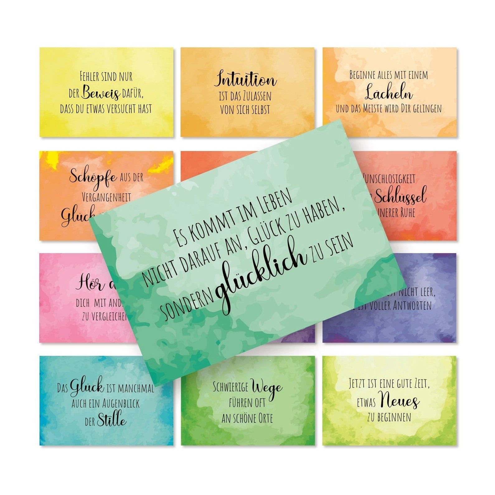 Logbuch-Verlag Klappkarte 38 bunte Sprüchekarten Motivationskarten Regenbogen Affirmation 8,5 x