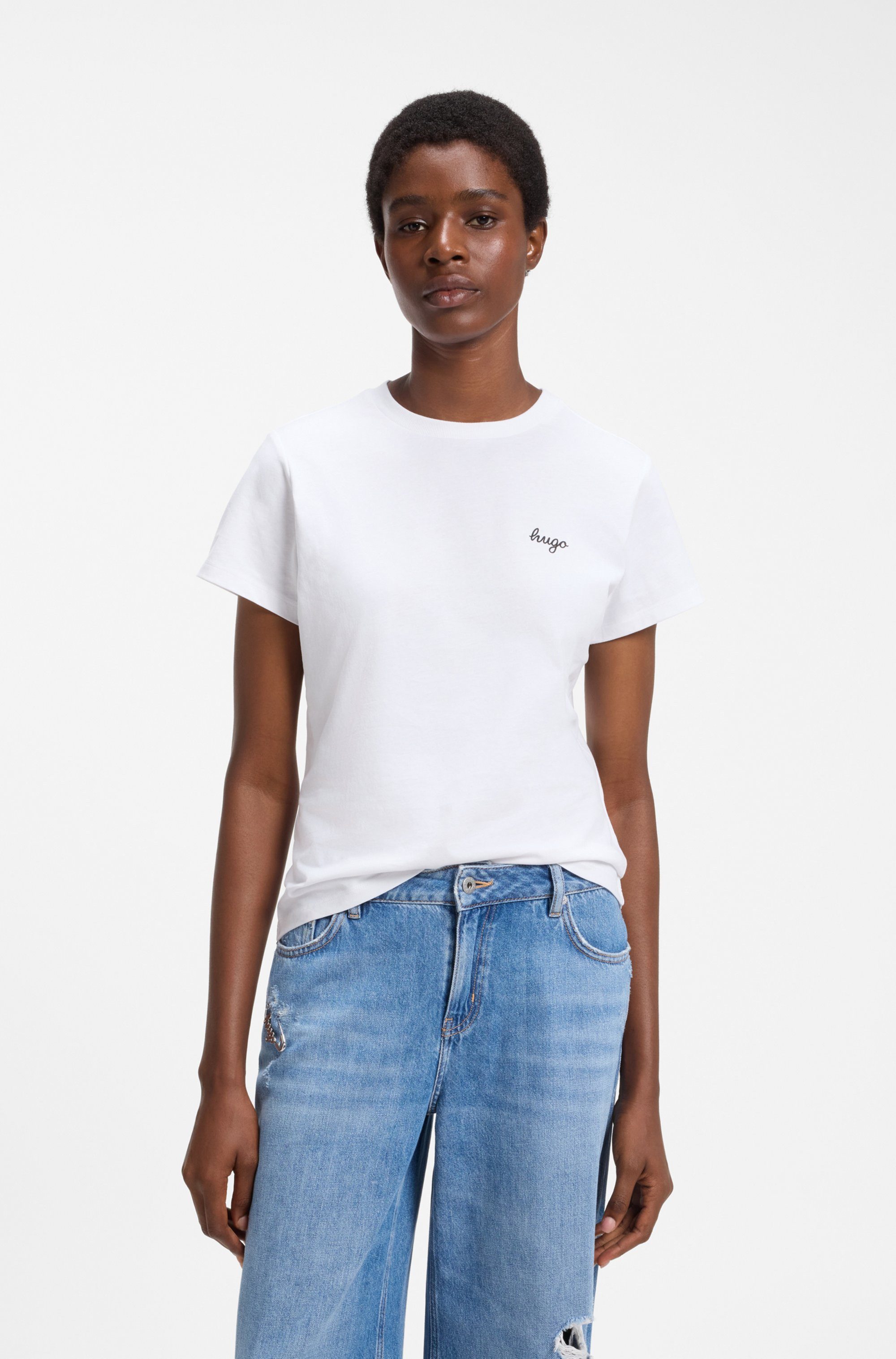 HUGO T-Shirt Damatee mit Logoschriftzug, reine Baumwolle – Bild 2 von 5