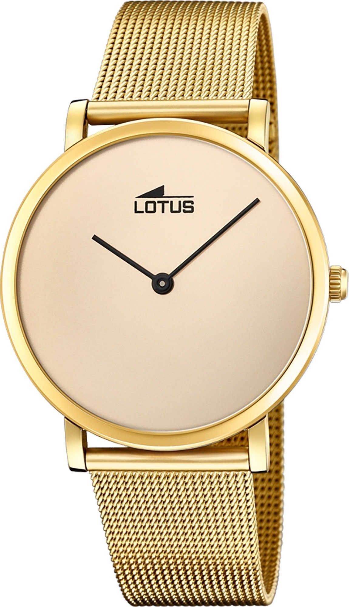 Lotus Quarzuhr Lotus Herren Armbanduhr Minimalist, Herrenuhr rund, groß (ca. 40mm) Edelstahlarmband gold