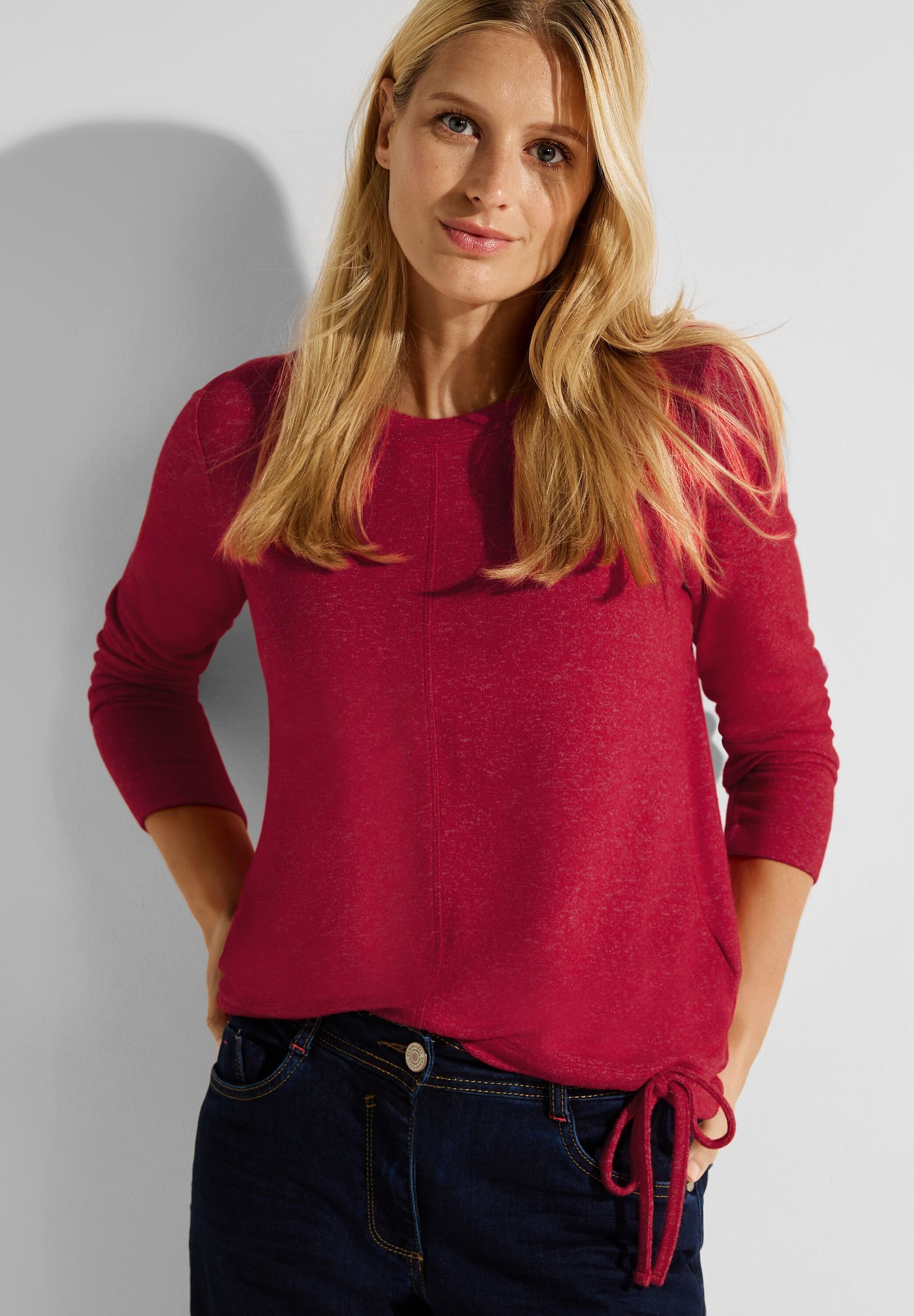 Cecil Langarmshirt Cecil Langarmshirt Mela melange (1-tlg) casual Casual Red Tunnelzugbändchen red in Melange Cosy