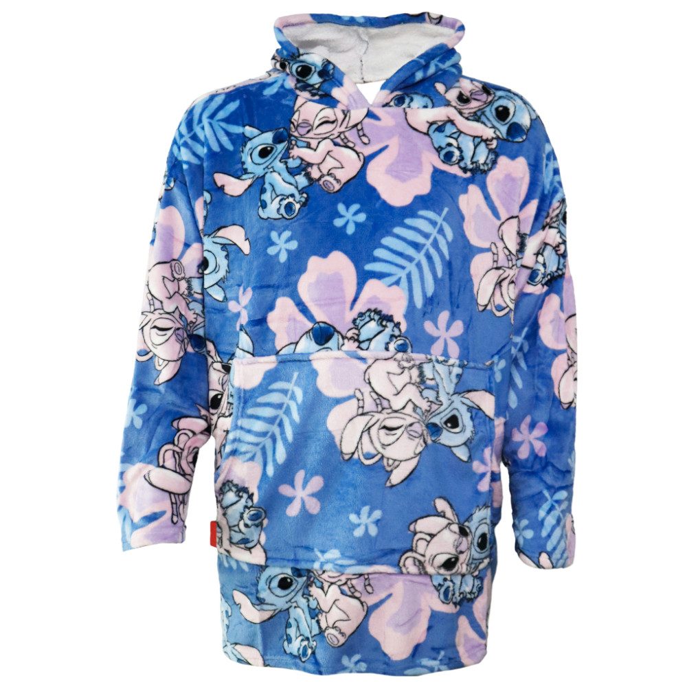 Disney Fleeceponcho Disney Stitch Kuschelponcho mit Ärmeln Kapuze Tasche S-L