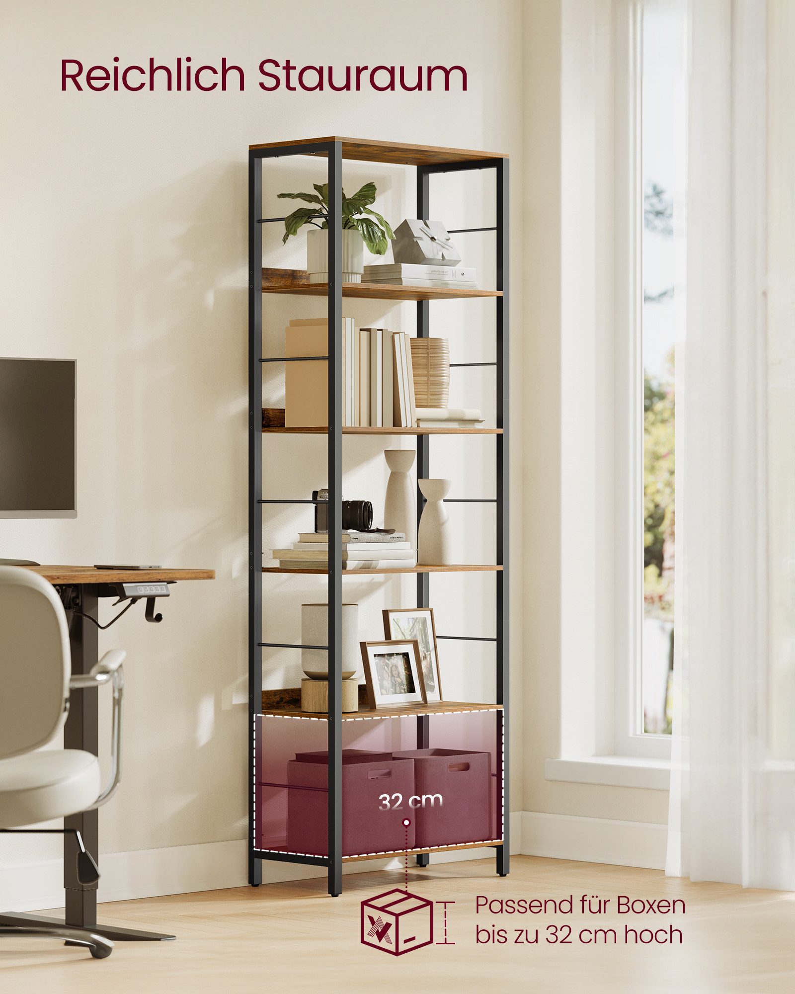 VASAGLE Bücherregal, 6 Ebenen, Aufbewahrungsregal, mit Rückplatten, für Wohnzimmer