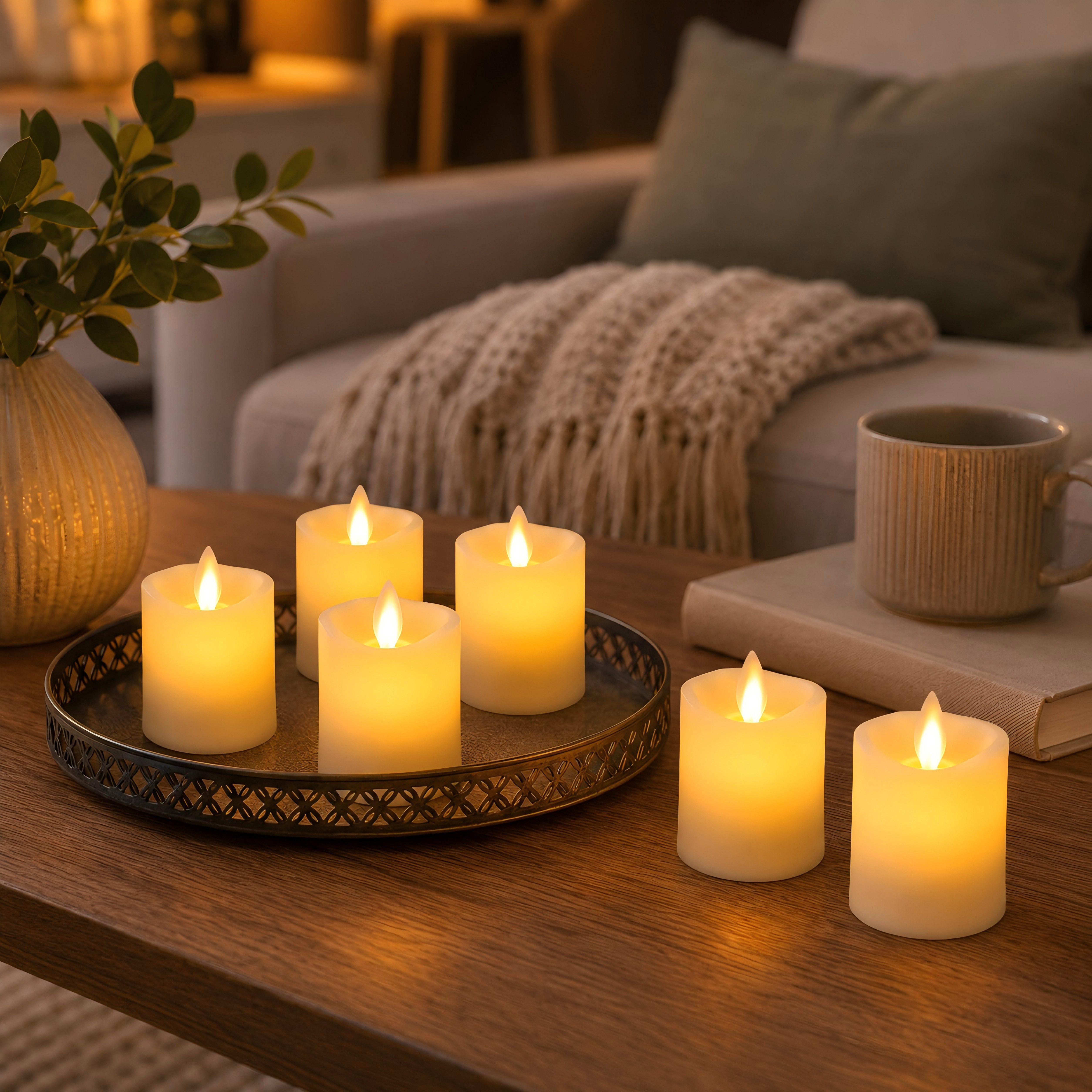 JHY DESIGN LED-Kerze 5x7 cm, Flammenlose Stumpenkerzen mit Flammeneffekt, Batteriebetrieb, Laternen-Deko