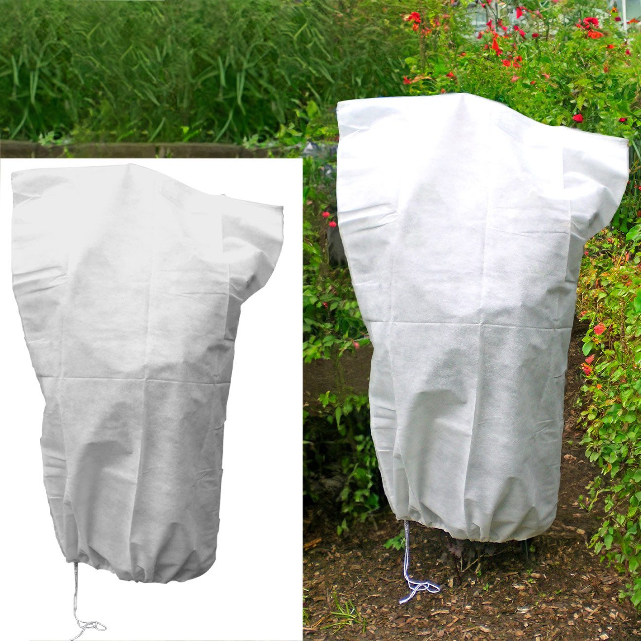 Garden Hero Winterschutzhaube Pflanzenschutzsack 110x150cm Frostschutz Vlies Haube Weiß 50g (1-St., 1er-Set & 3er-Set), aus 50g/m² Vlies mit Zugkordel inkl. Stopper, verstärkter Saum