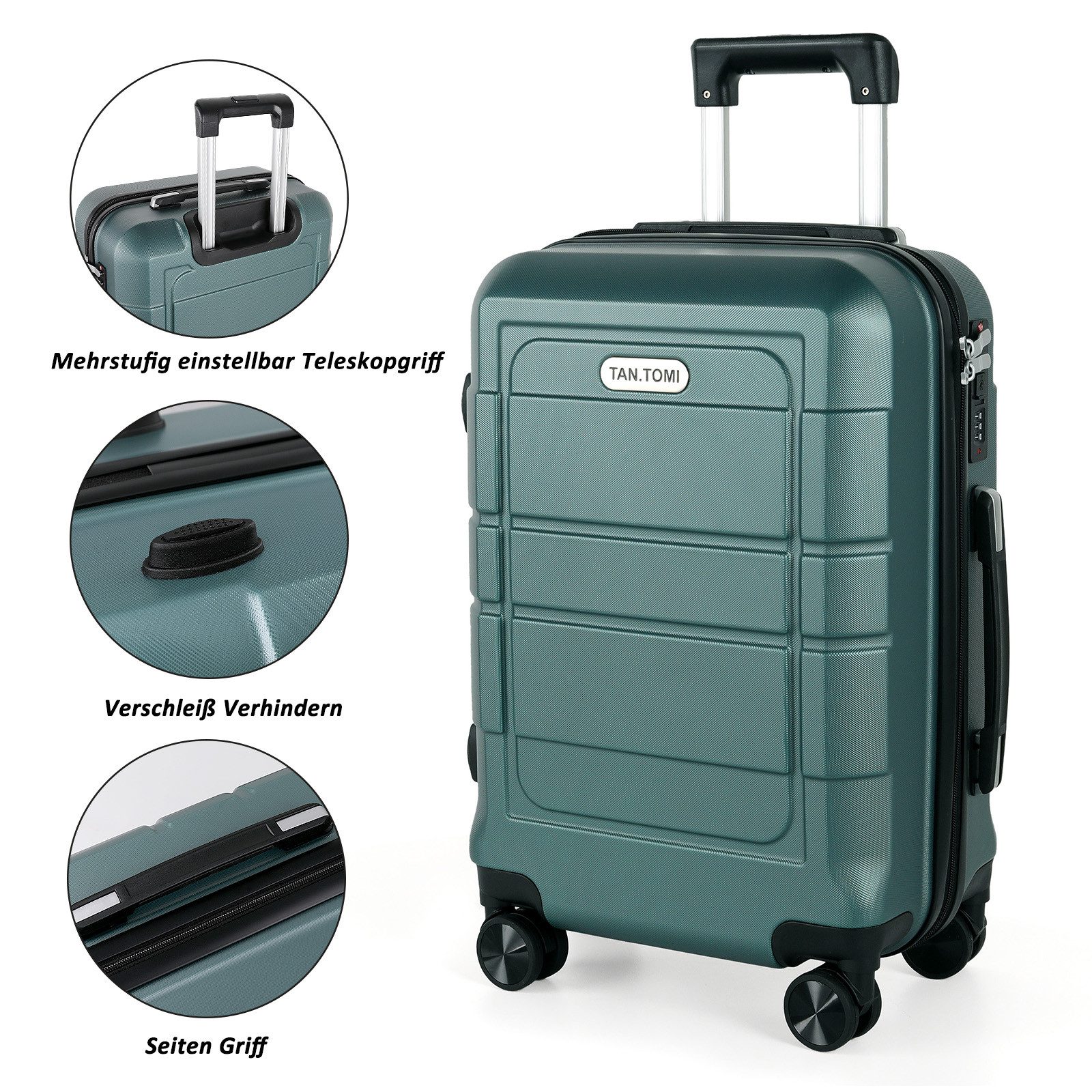TAN.TOMI Handgepäckkoffer Trolley Hartschalenkoffer Hard Shell Hartschalenkoffer Trolley Koffer, 4 Rollen, Reisekoffer Reisekofferset Gepäck mit Zahlenschloss – Bild 5 von 5