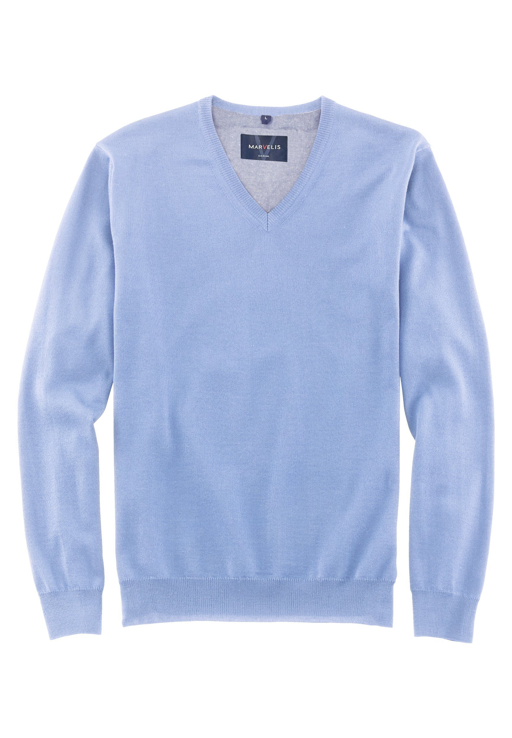 MARVELIS V-Ausschnitt-Pullover Пуловери - Casual Fit - V-Ausschnitt - Einfarbig - Hellblau (1-tlg)