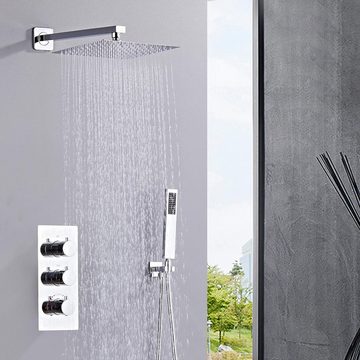 SaniteModar Duschsystem Unterputz 25cm mit Thermostat Duschamarturen Verstecktes, Duscharmatur Komplettset mit Regendusche und Handbrause
