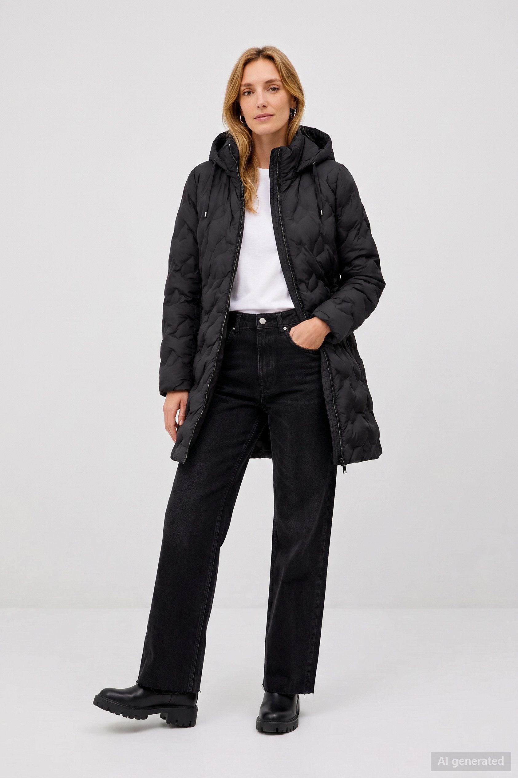 Barbara Lebek Steppmantel warmer Wintermantel Damen mit abnehmbarer Kapuze – Bild 3 von 3
