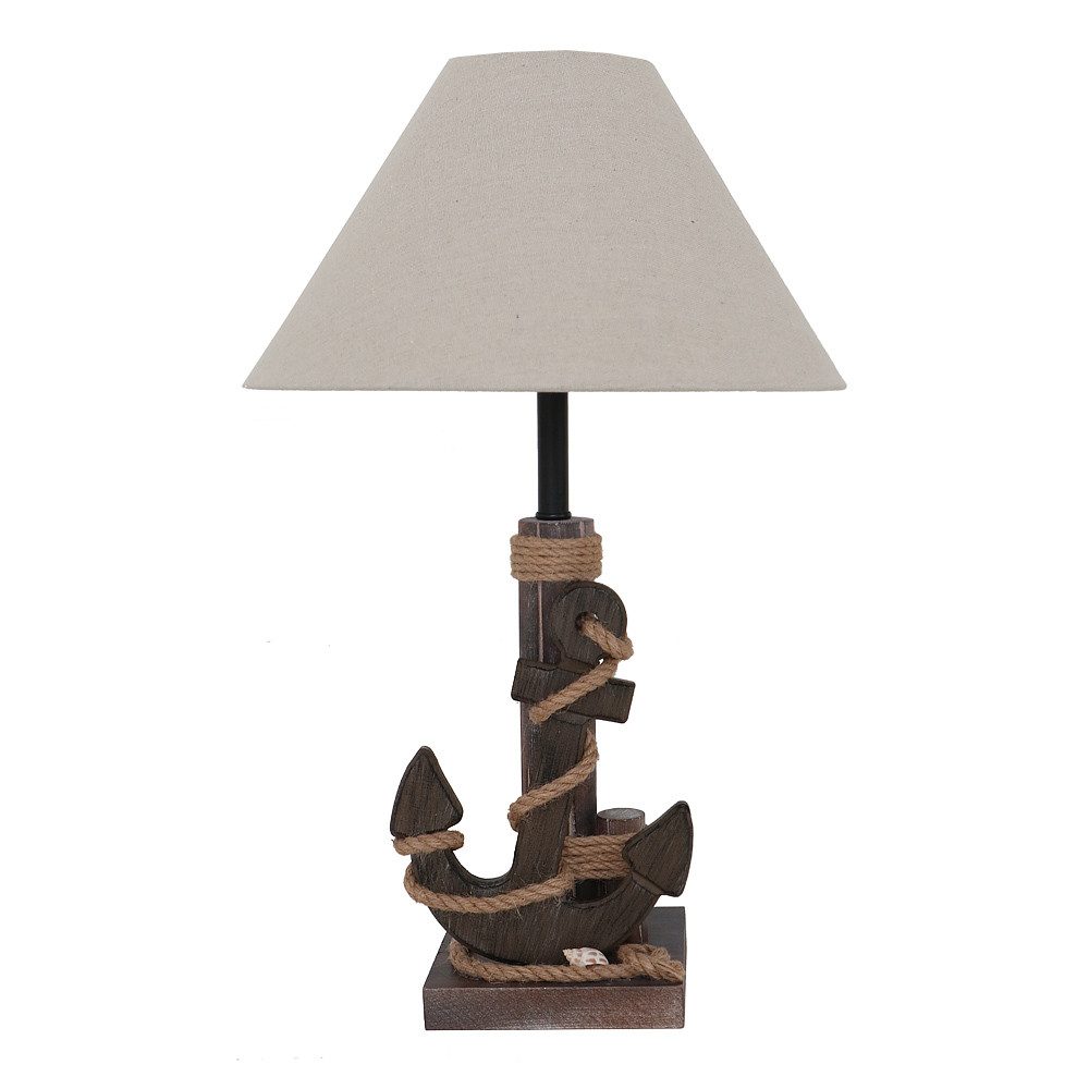 Tischleuchte Tischlampe ANKER braun D35cm aus Holz mit Muscheln und Juteband Tau ma
