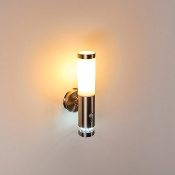 hofstein Außen-Wandleuchte »Ricoleta« Außenleuchte aus Metall/Kunststoff in Edelstahl/Weiß, ohne Leuchtmittel, Wandlampe m. Bewegungsmelder, E27 max. 60W (exkl), LED, IP44