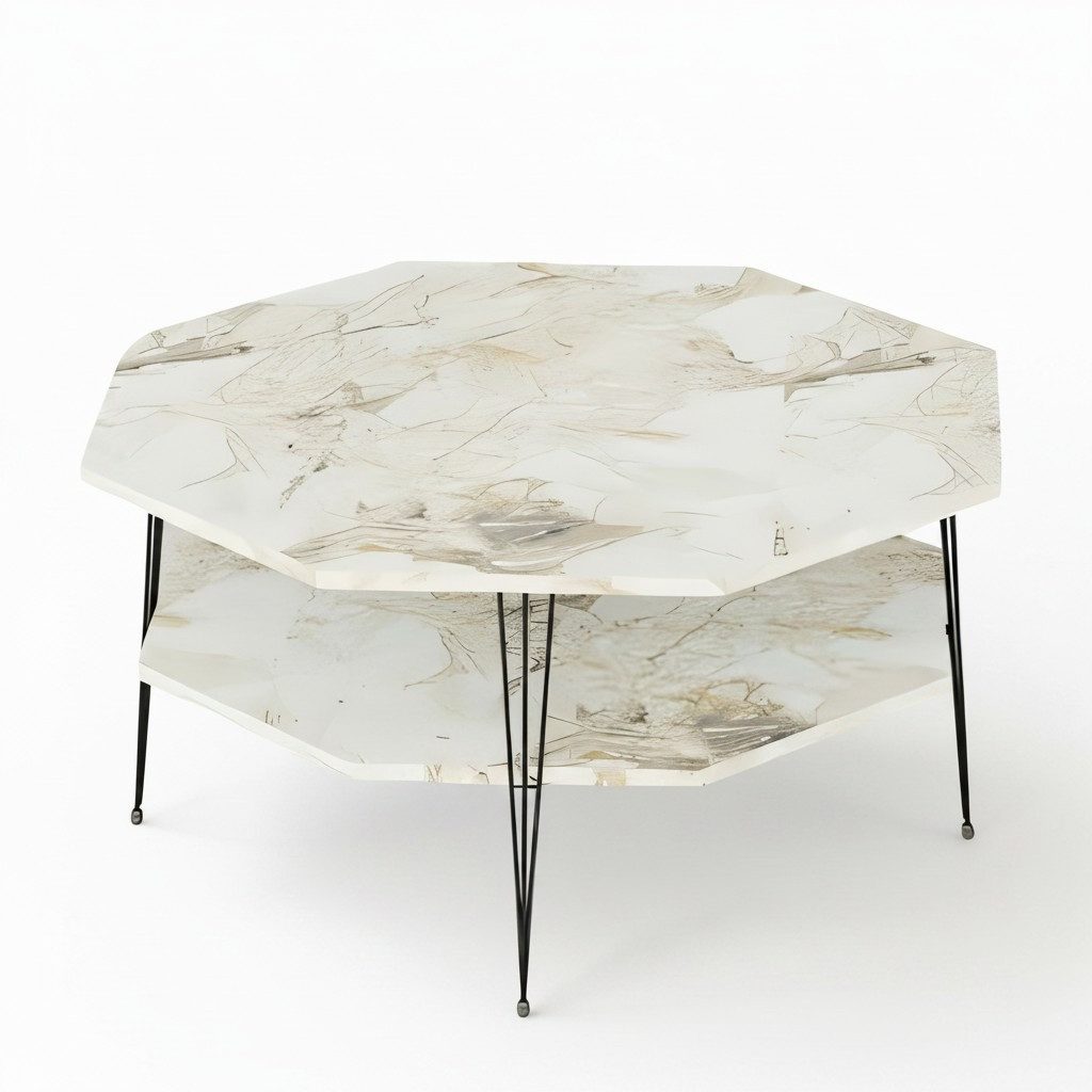 Xlmoebel Couchtisch XLMOEBEL Mehrfarbiger Holztisch mit Edelstahlrahmen, achteckig (Packung, 90 x 90 x 47 cm), Made in Europa