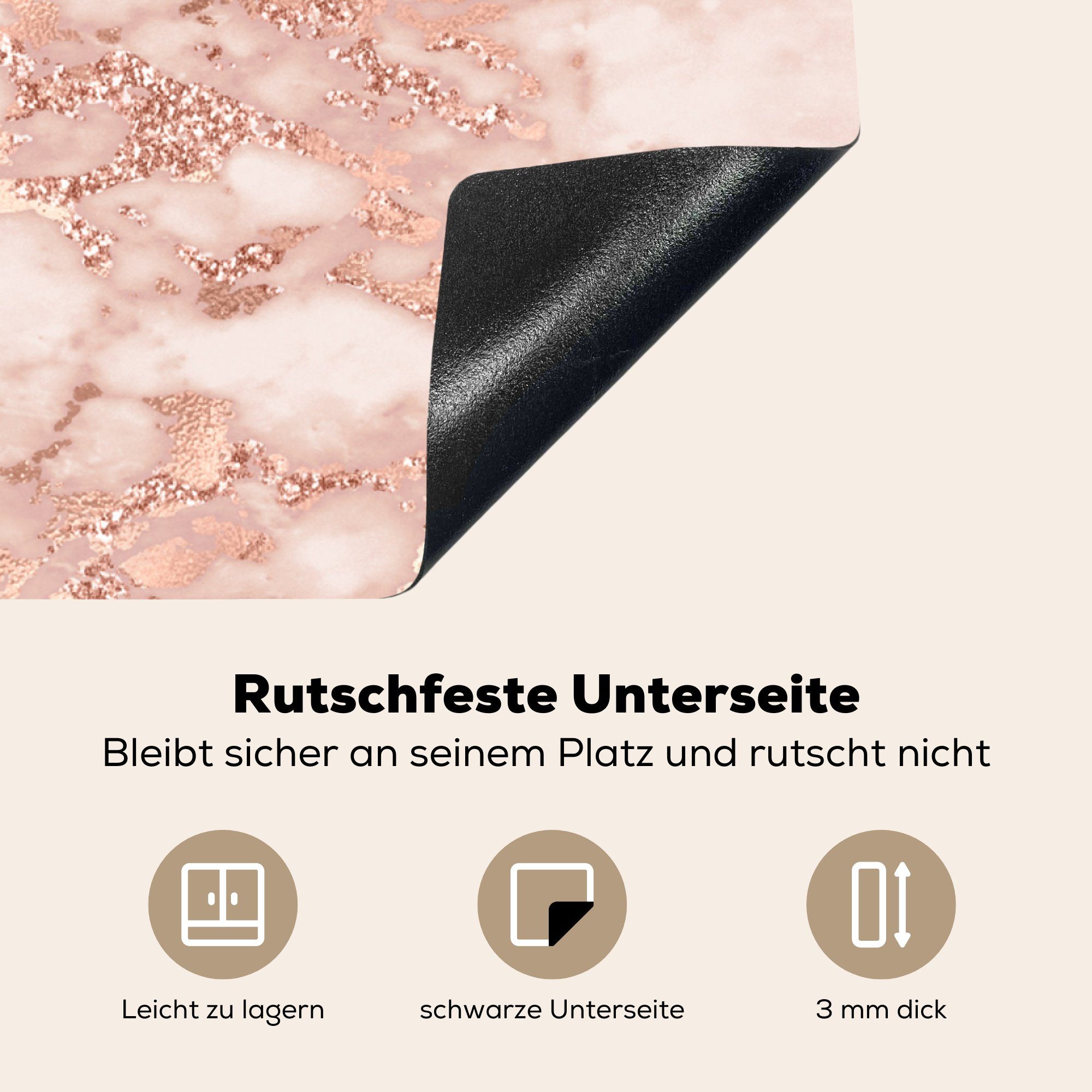 78x78 Roségold, Marmor - küche (1 MuchoWow - für tlg), Vinyl, Herdblende-/Abdeckplatte Weiß Arbeitsplatte cm, Ceranfeldabdeckung,