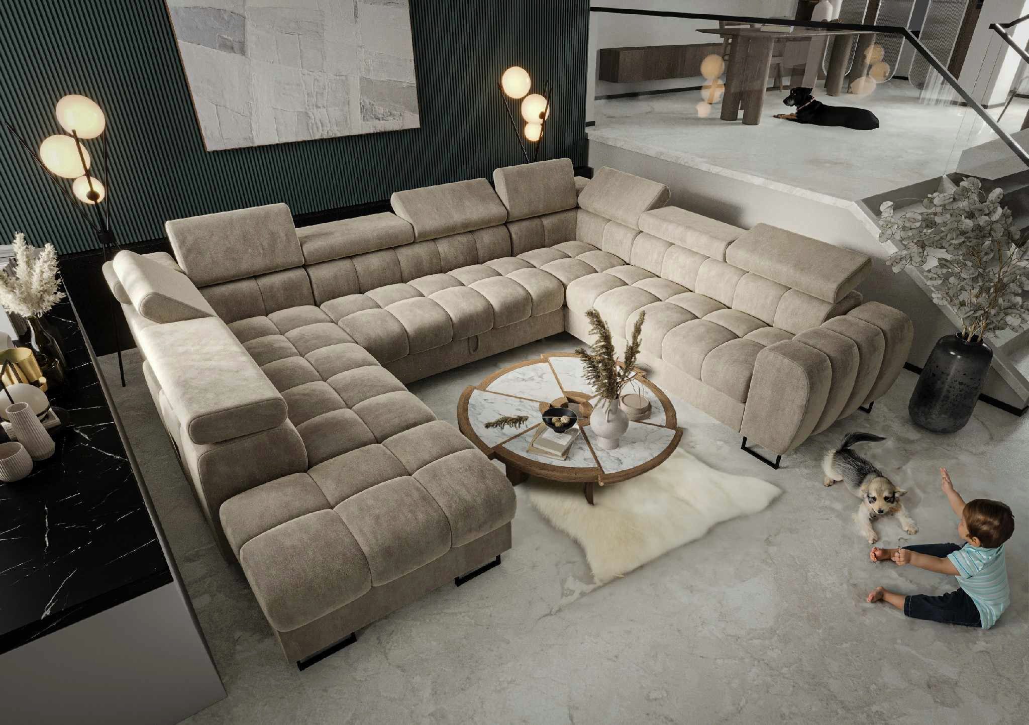 Fun Möbel Wohnlandschaft Schlafsofa BASTIEN XL mit Ottomanen in Stoff, inkl. Bettkästen, mit Rundumbezug, ausziehbare Liegefläche