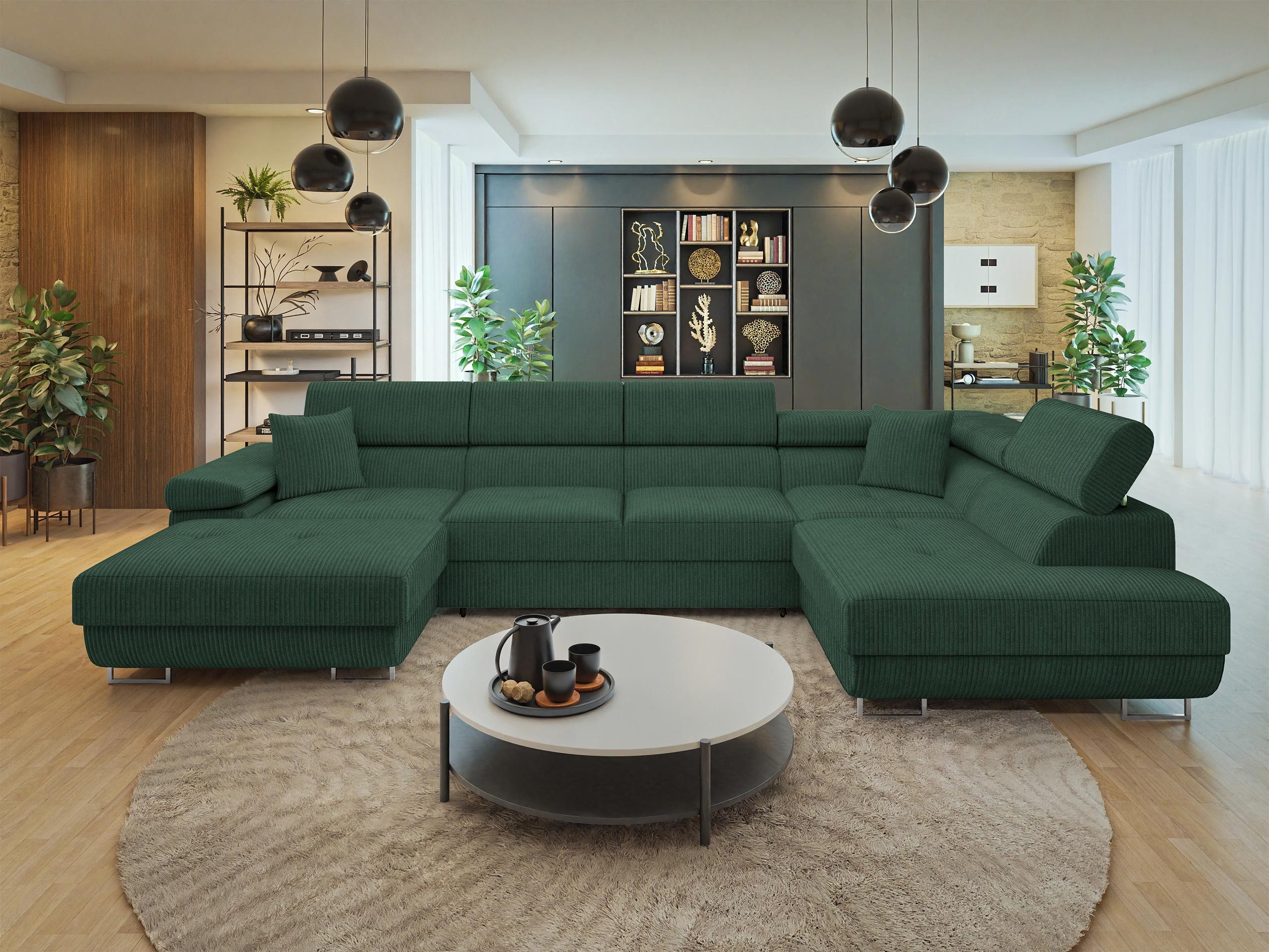 MIRJAN24 Wohnlandschaft Torezio Bis Cord, mit Bettkasten und Schlaffunktion, Einstellbare Kopfstützen, 346x203x70-90 cm, U-Form