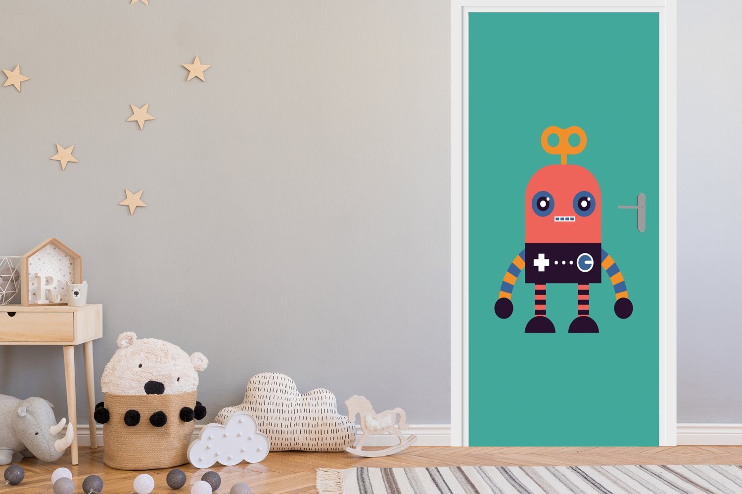 MuchoWow Türtapete Roboter - bedruckt, Tür, Fototapete Spielzeug - Jungen - - Rosa Gesicht Matt, (1 75x205 Türaufkleber, cm - Kinder, St), für