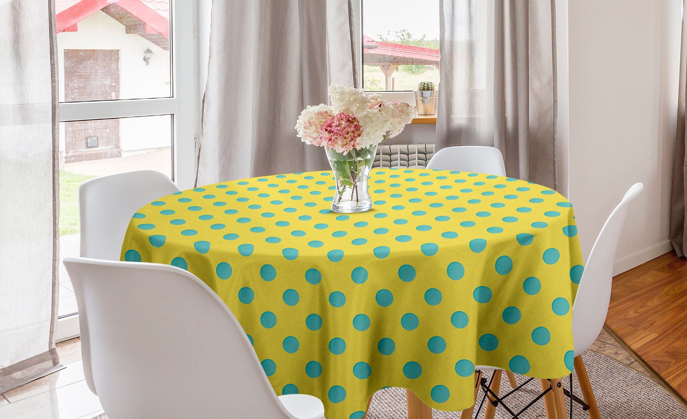 Abakuhaus Tischdecke Kreis Tischdecke Abdeckung für Esszimmer Küche Dekoration, Gelbe Punkte Blots