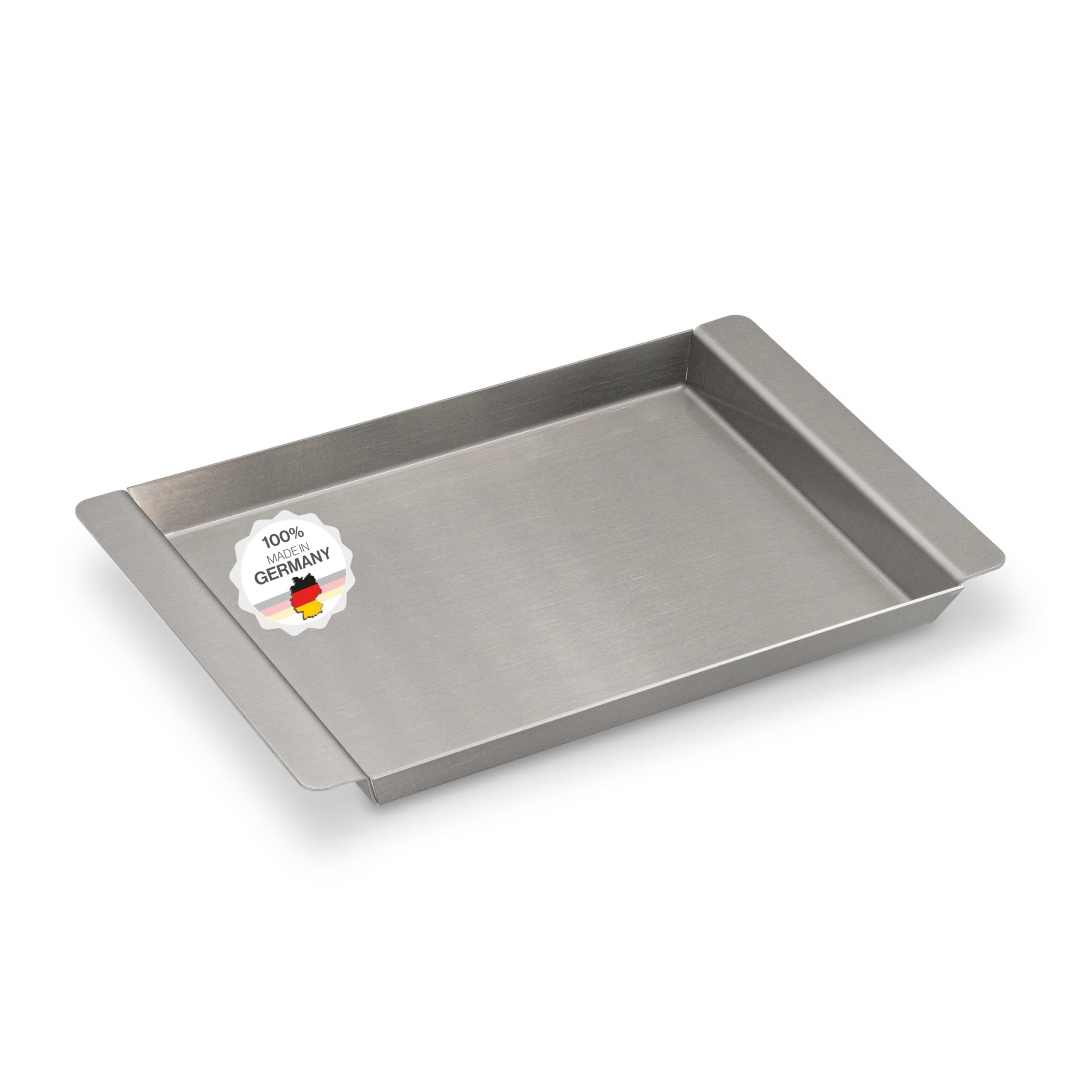 Feuerfest 123 GmbH Servierplatte Edelstahl Serviertablett mini 30x22,5cm, (Rostfreier, hygienischer Edelstahl, 100 % Made in Germany), Als Servierplatte, Partyplatte, Küchentablett oder Anrichteplatte