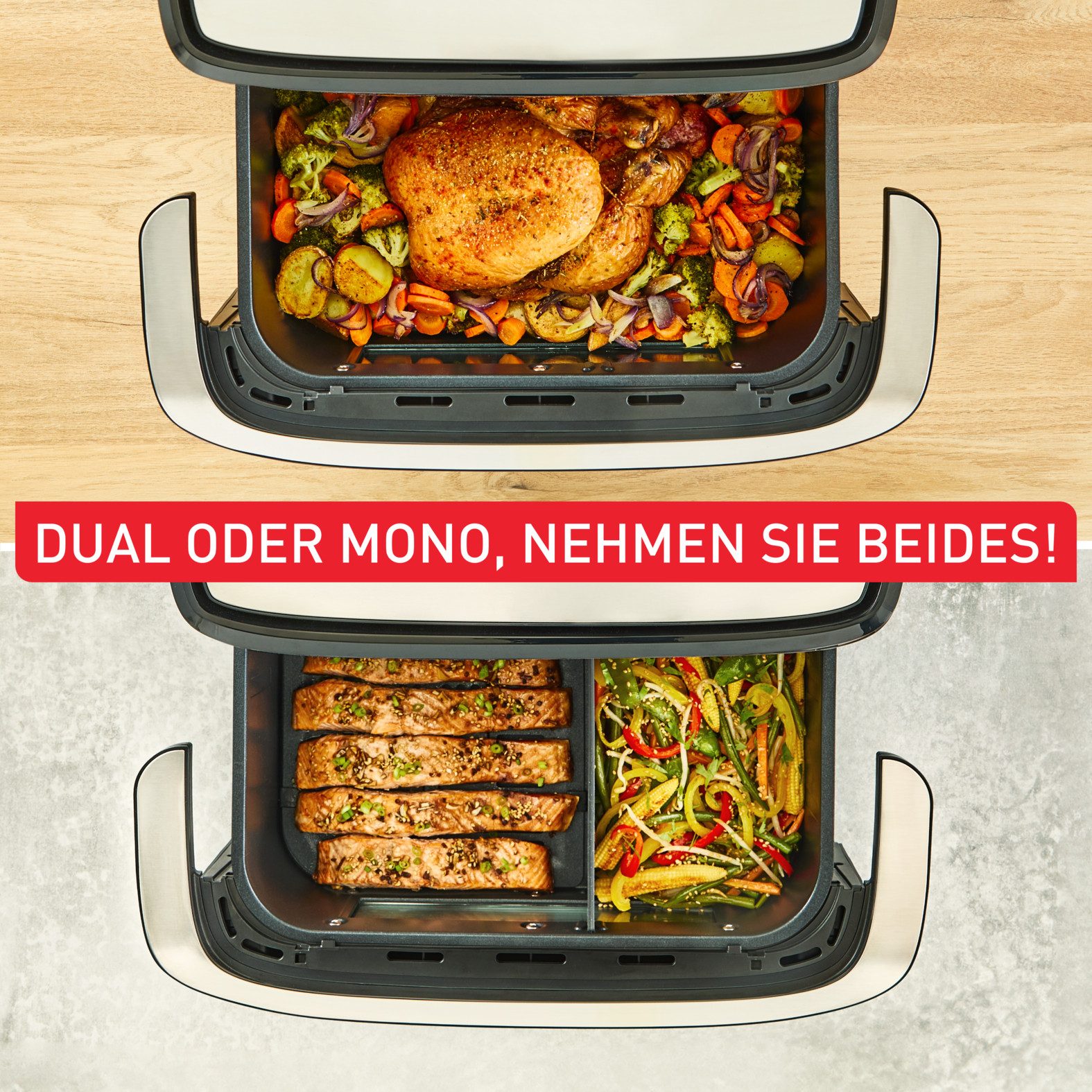 Tefal Heißluftfritteuse Easy Fry Flex, Flex-Cook-Technologie dank Schnelltrennwand, Giantzone, 2700 W, 7 voreingestellte Programme, zeit- und energiesparend, EY9228