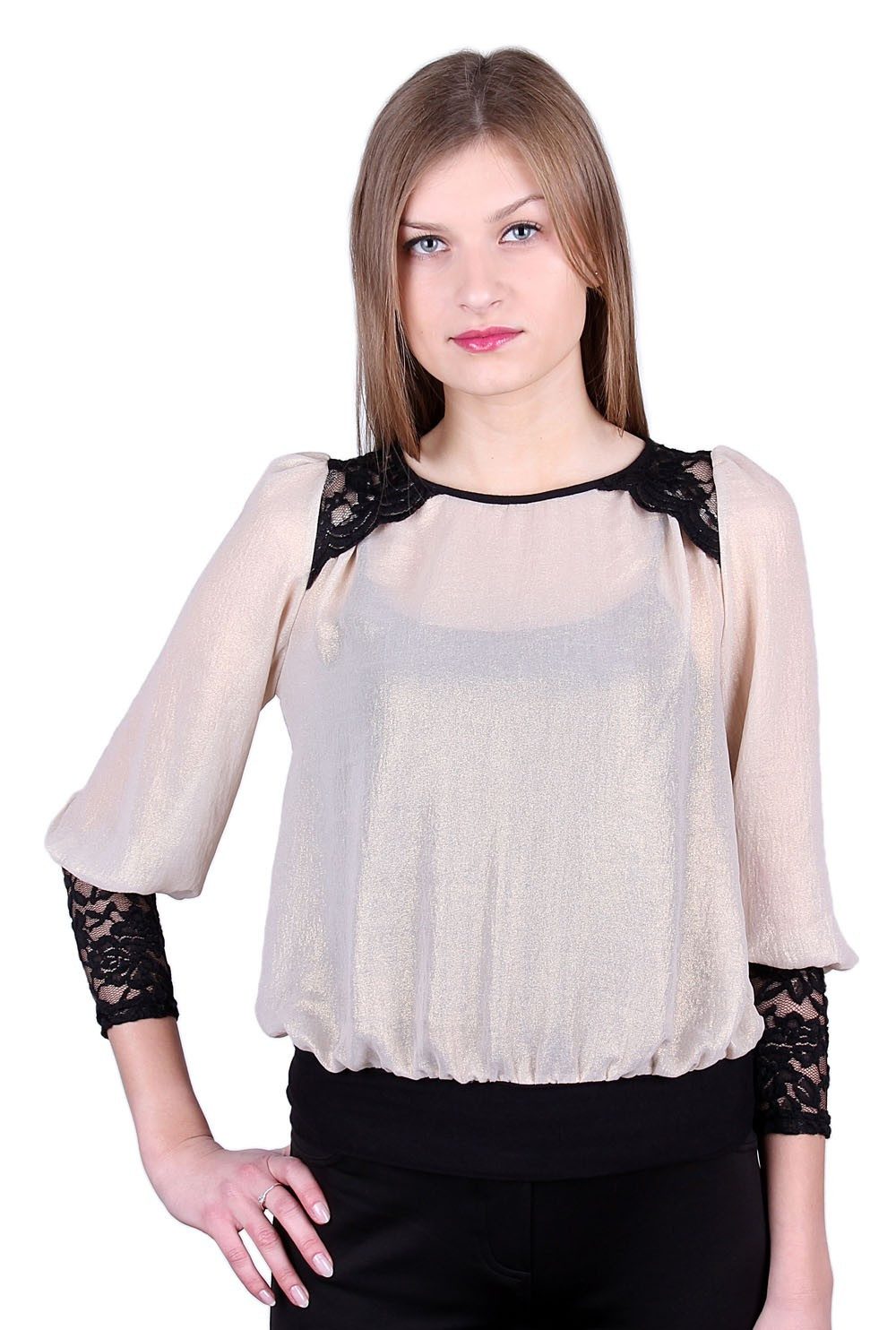 Spitzenbluse John Zack Gold schimmernde Spitzenbluse M