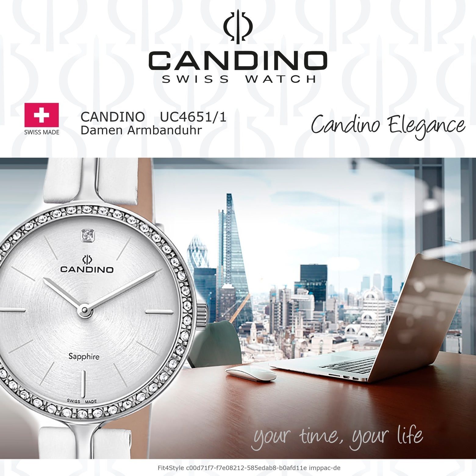 rund, Candino Fashion Lederarmband Quarzuhr weiß, C4651/1, Damen Analog Candino Armbanduhr Quarzuhr Damen