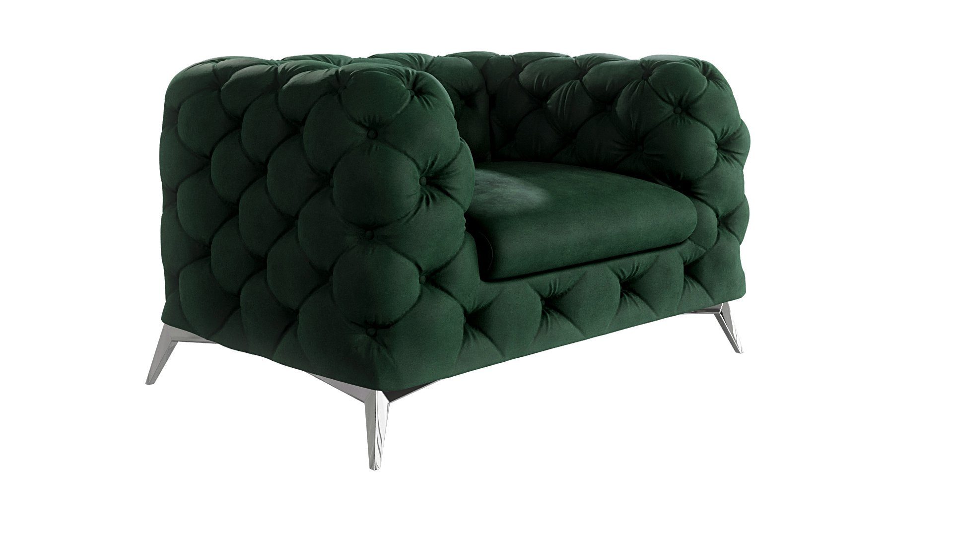 S-Style Möbel Chesterfield-Sessel mit Grün mit Kalina Metall Flasche Silber Wellenfederung Füßen