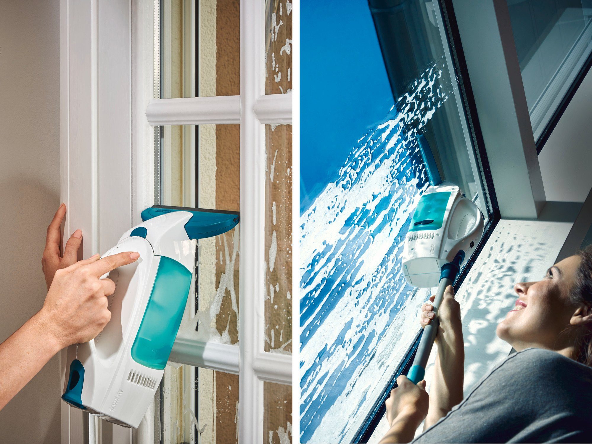 Leifheit Wasch-Sauger Set Fenstersauger Dry Clean Saugdüse Stiel, mit & schmaler Einwascher