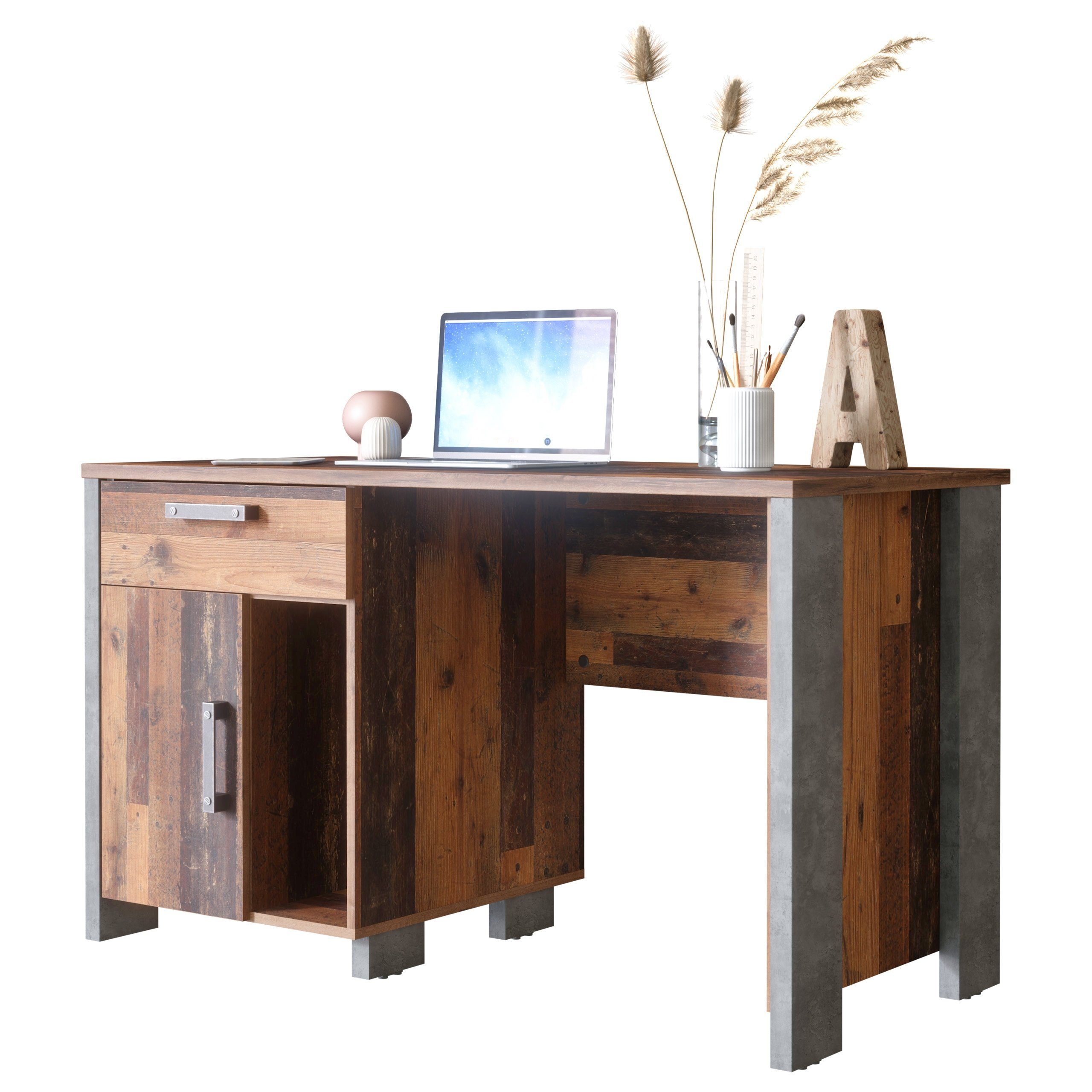 Kane, Newroom Computertisch Optik Wood Beton Industrial Tisch Old Vintage PC Schreibtisch