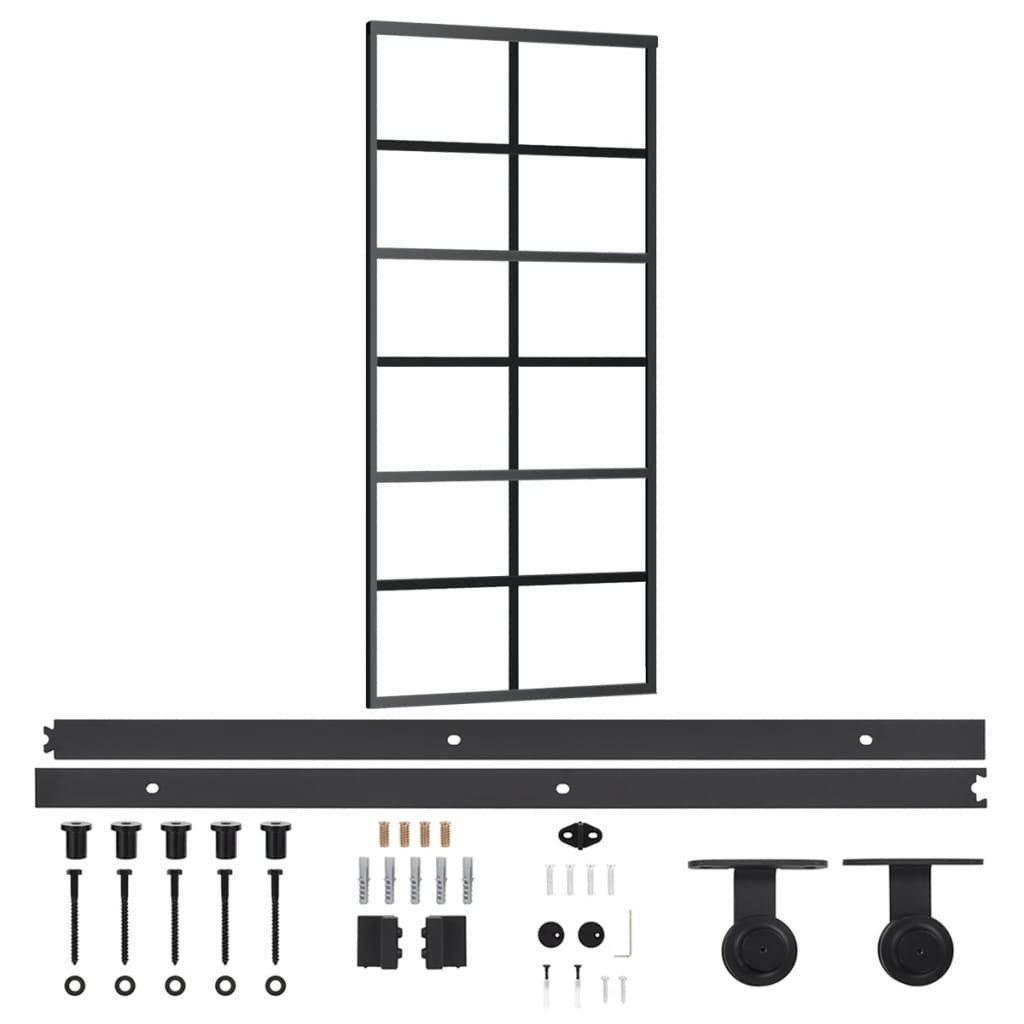 vidaXL Schiebetür, Zimmertür mit Beschlag ESG-Glas & Aluminium 90x205 cm