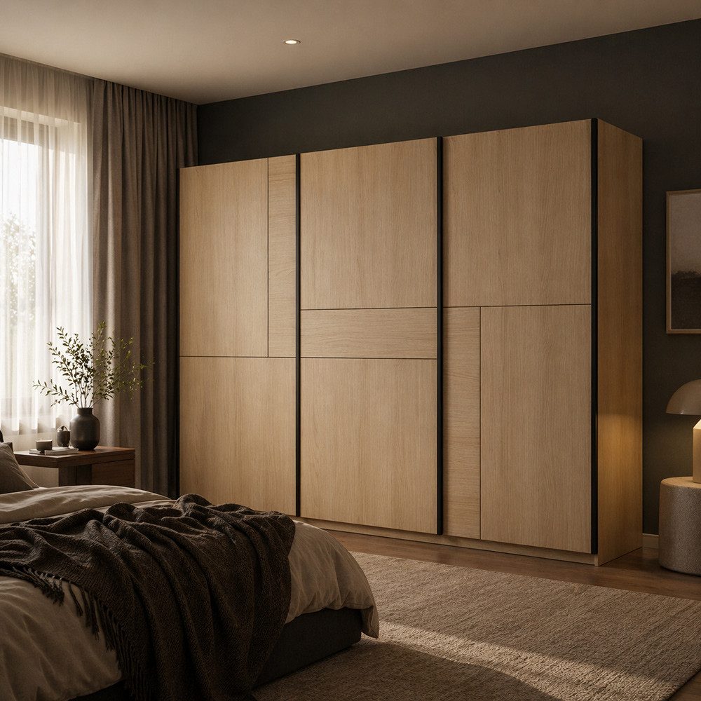 Lomadox Schwebetürenschrank CABUNA-83 270 cm breit, 3 Schwebetüren, in Eiche