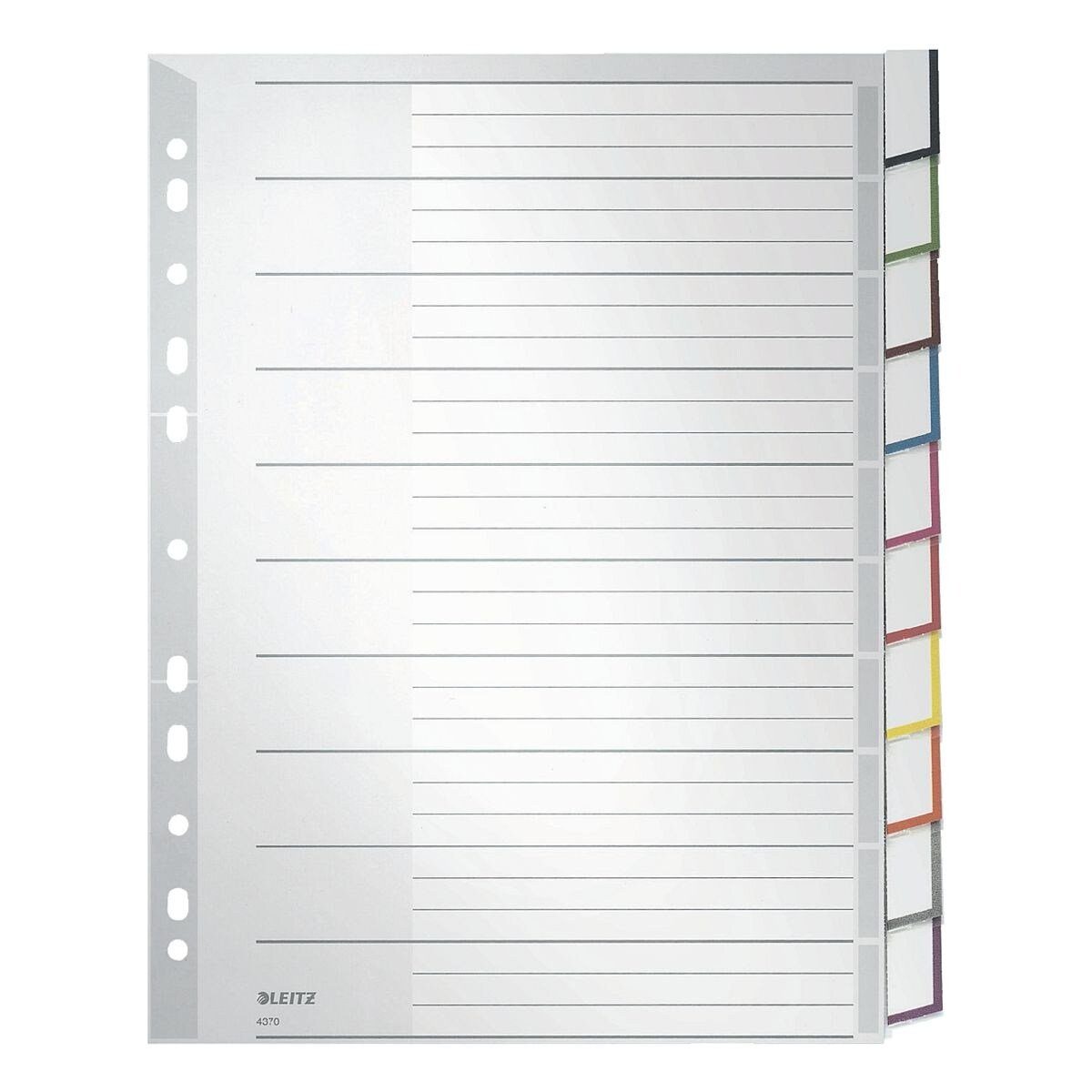 LEITZ Aktenordner 4370, Register mit Fenstertaben, DIN A4 überbreit, 10-tlg., Kunststoff
