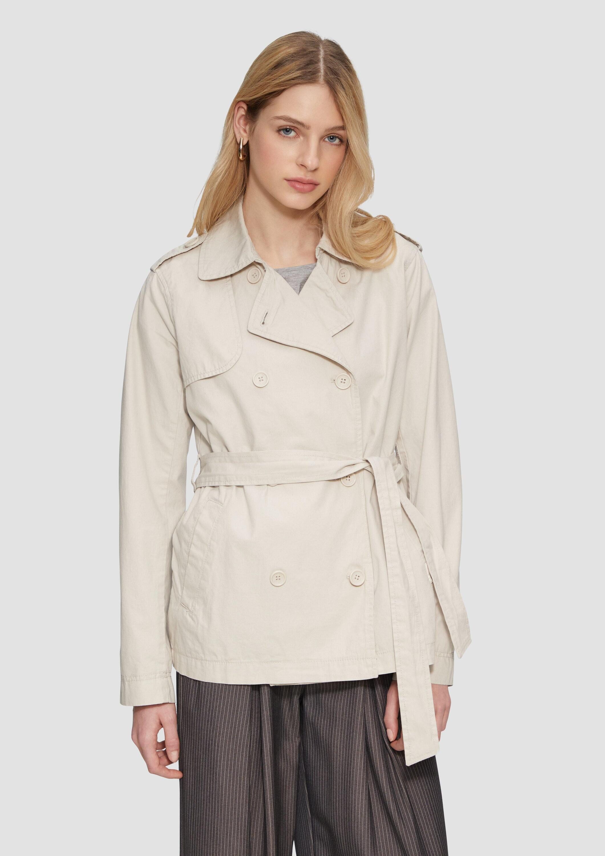 QS Funktionsjacke Outdoor-Jacke Kurzer Trenchcoat aus Baumwolle mit Gürtel