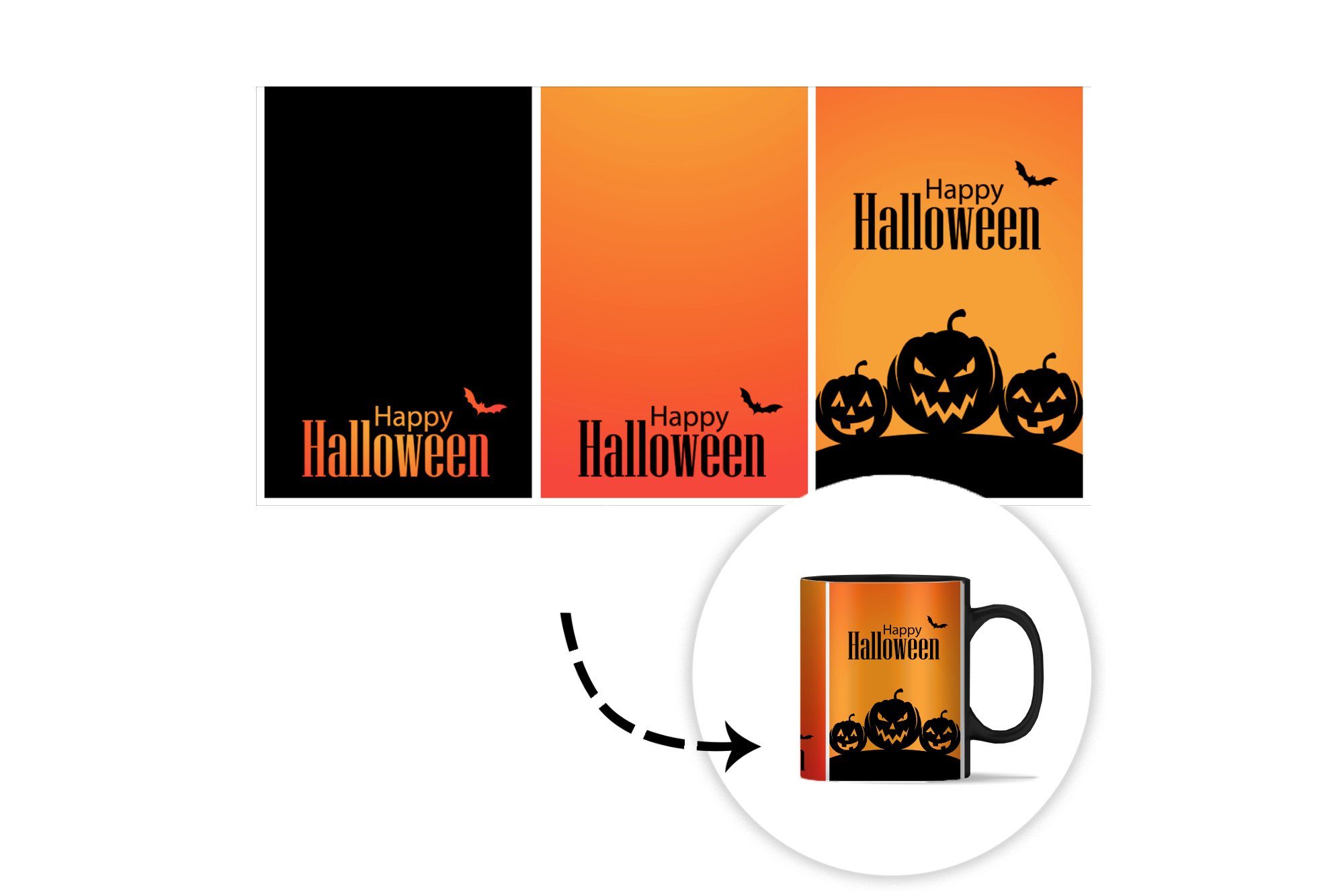 MuchoWow Tasse Eine Farbwechsel, Teetasse, in Teilen, Zaubertasse, Keramik, Geschenk von drei Illustration Kaffeetassen, Halloween