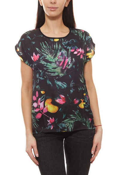 GUIDO MARIA KRETSCHMER Rundhalsshirt »GUIDO MARIA KRETSCHMER Designer-T-Shirt tropisches Damen Sommer-Shirt mit exotischem Muster Freizeit-Shirt Schwarz«