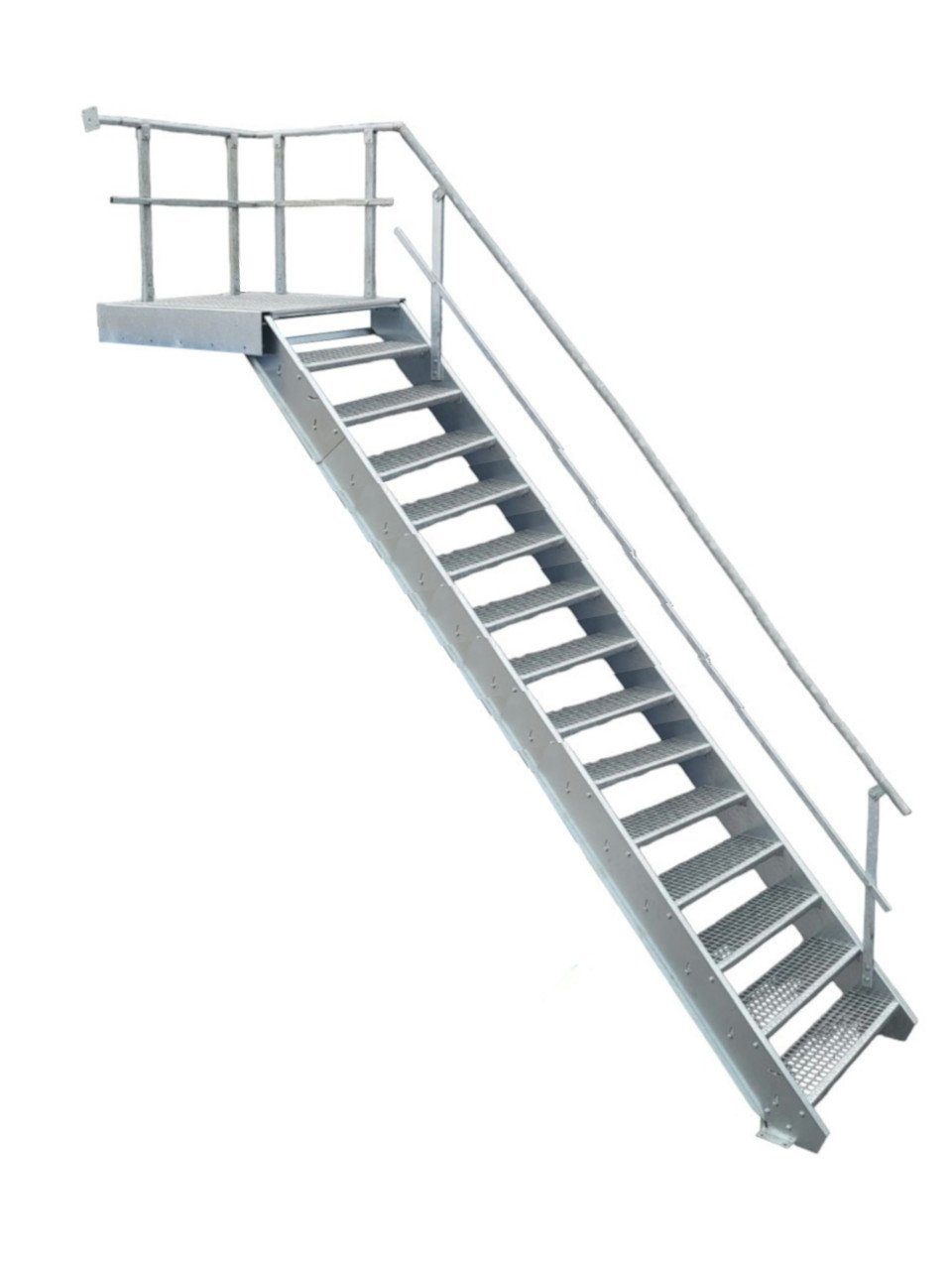 SRM Design Außentreppe 14 Stufen + Podesttreppe Geländer rechts breite 100cm höhe 250-320cm