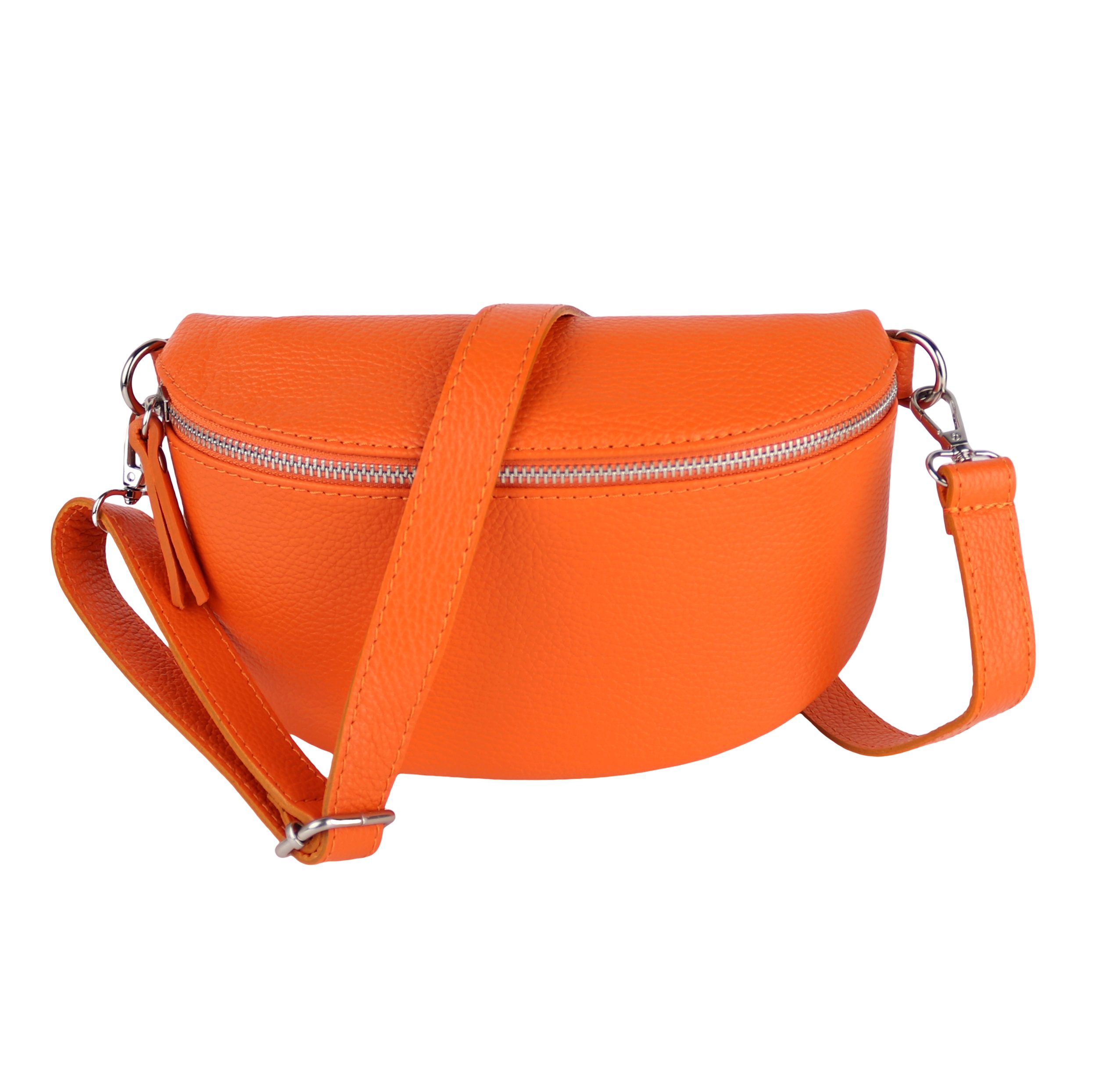 MIRROSI Bauchtasche Damen, Echtleder, Made (1 NN Beige) für 2 in Tasche Brusttasche, Anlass Umhängetasche, (Schultertasche Orange Bag, Crossbody & Beige, verstellbaren ( gemusterten& Orange Gurte), Schulterriemen jeden Italy