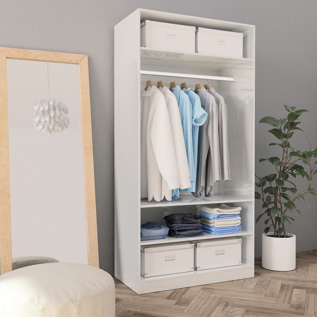 vidaXL Garderobenschrank in Hochglanz-Weiß mit 4 Fächern und 3 Einlegeböden (LxBxH: 50x100x200 cm)