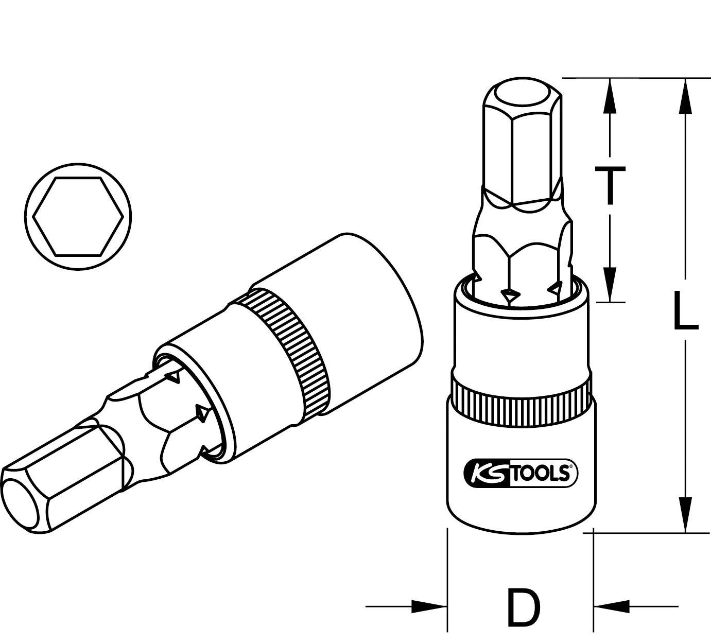 Thumbnail - KS Tools Bohrer- und Bitset 1/2" CHROMEplus Bit-Stecknuss Innensechskant, kurz, 3/16"