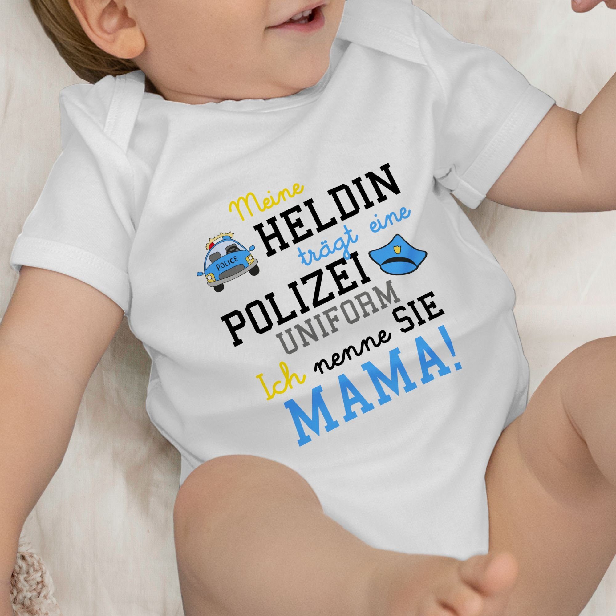 Shirtracer Meine Heldin zur Geburt Uniform 1 Pol - eine Geschenke trägt Baby Weiß Event Geschenk Shirtbody Mama Polizei
